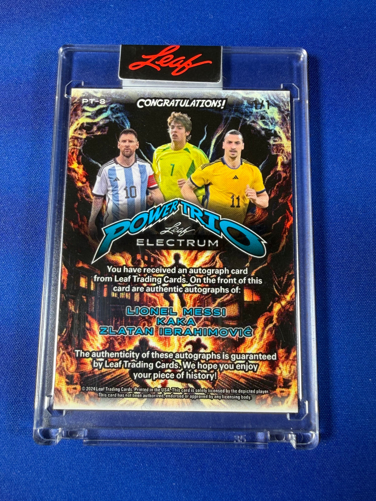 Zlatan Ibrahimović Kaká Lionel Messi 2024 Leaf Electrum Power Trio #PT-8
