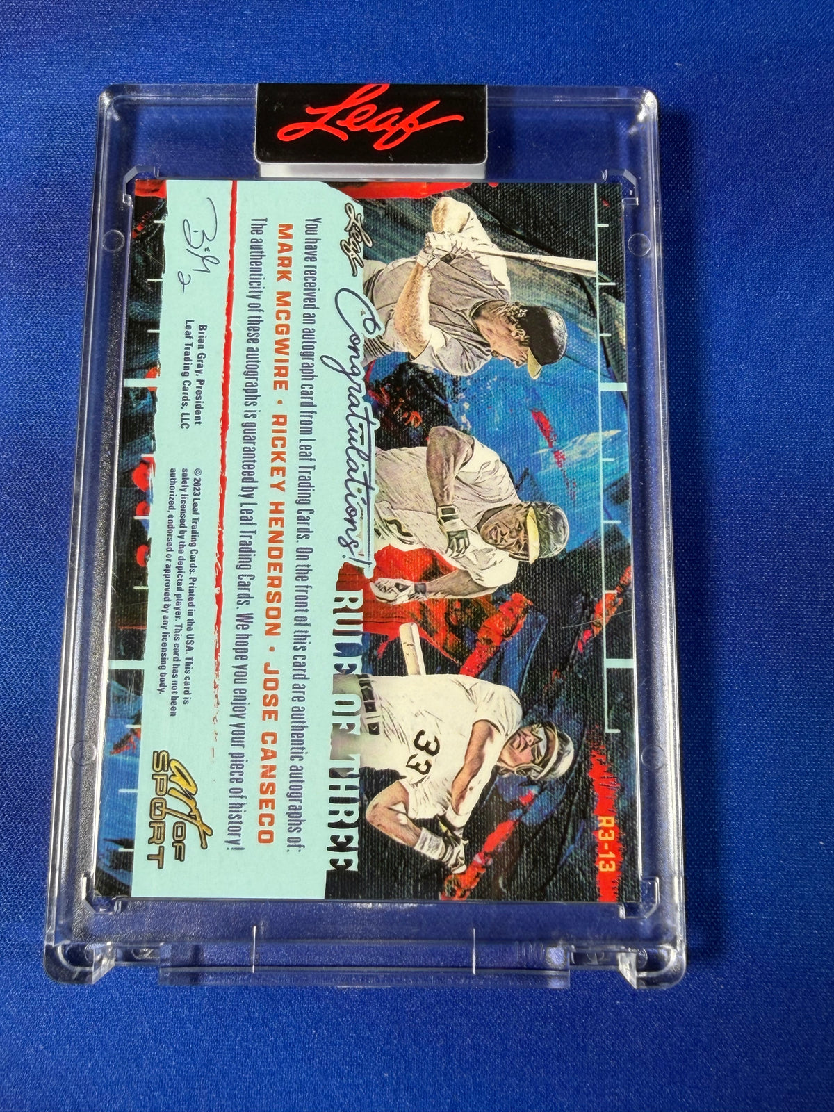 Rickey Henderson Mark McGwire Jose Canseco 2023 Leaf Art of Sport Rule of Three #R3-13