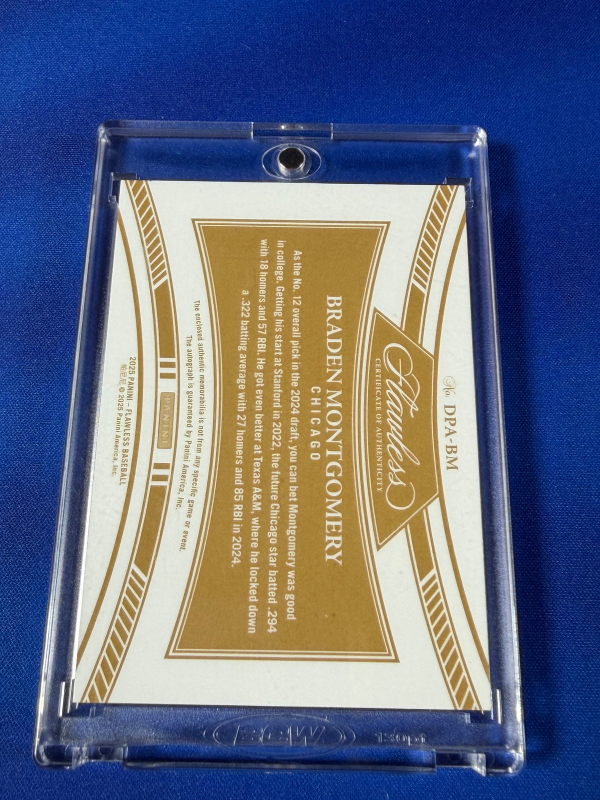 Braden Montgomery 2025 Panini Flawless Baseball #DPA-BM Autograph Patch
