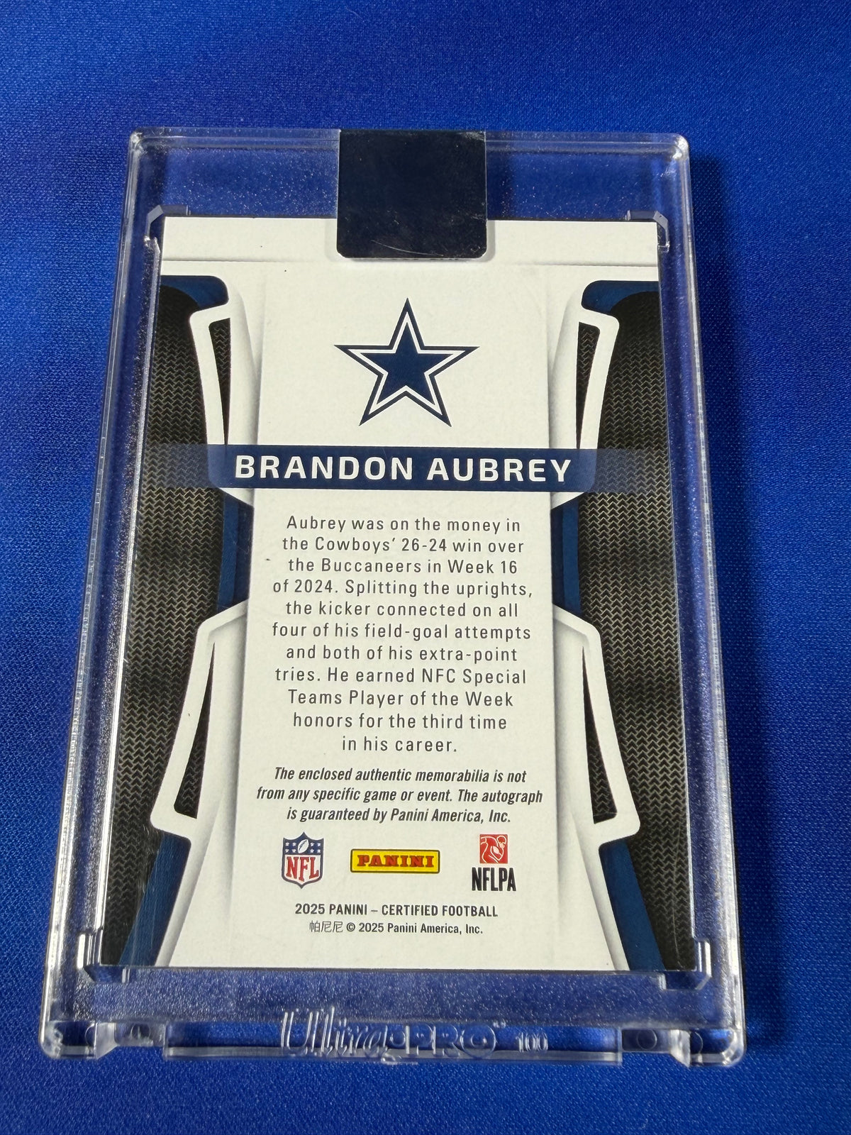 Brandon Aubrey 2025 Panini Certified Football /144 Piece of the Game Memorabilia