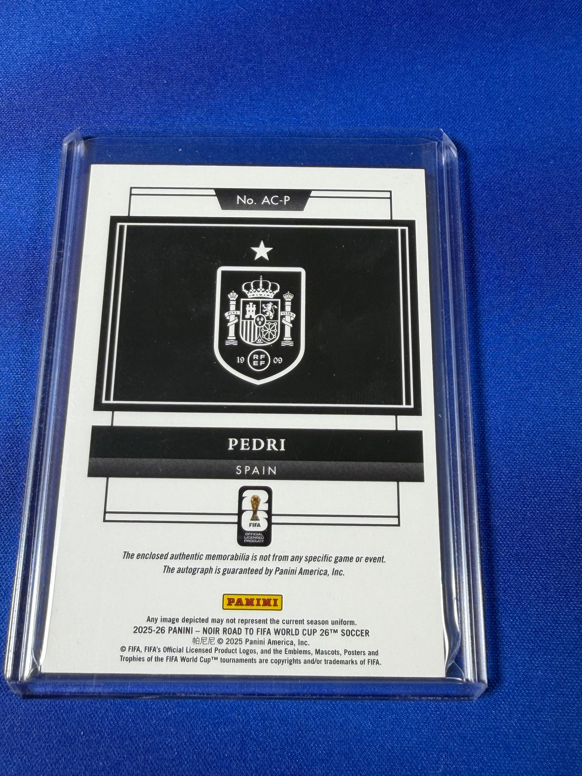 Pedri 2025 Panini Noir Road to FIFA World Cup 2026 #AC-P /10 Patch Single-Patch Memorabilia