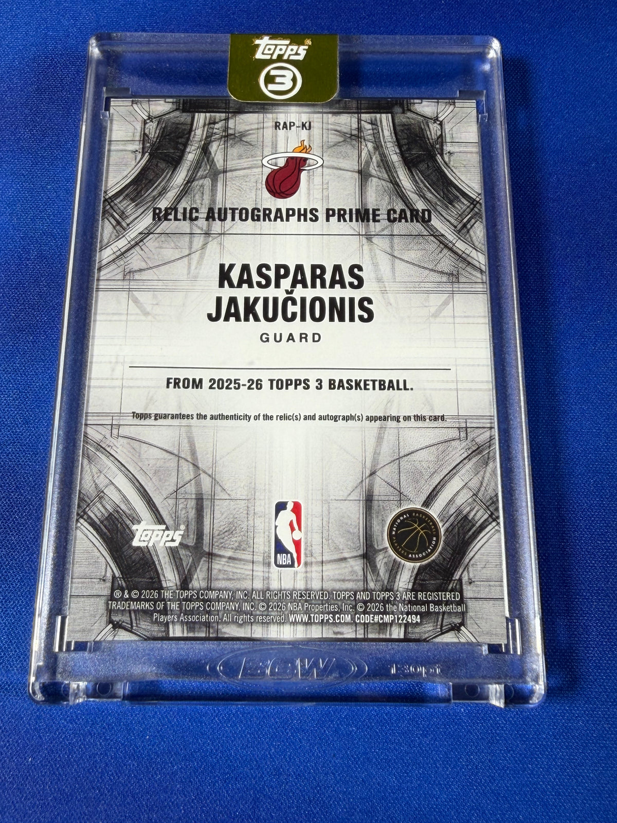Kasparas Jakucionis 2026 Topps 3 Basketball #RAP-KJ Player-Worn Memorabilia Patch RC