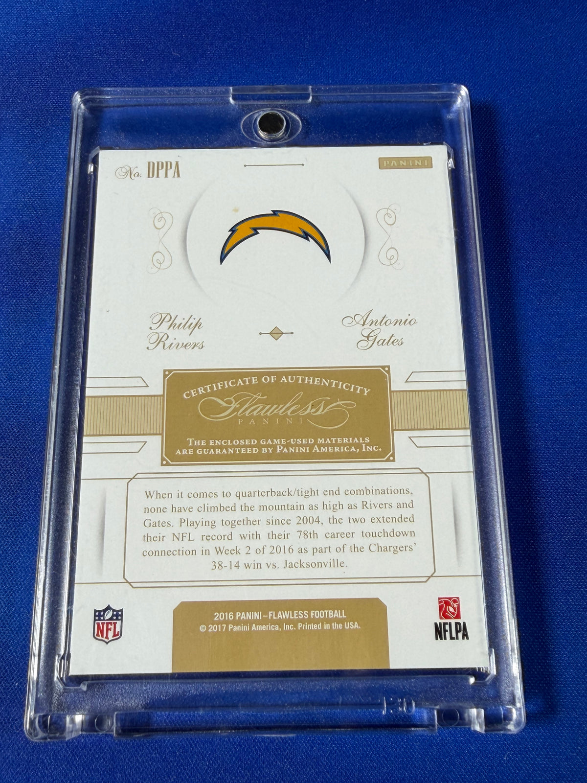 Philip Rivers Antonio Gates 2017 Panini Flawless #DPPA /5 Dual Patch Memorabilia