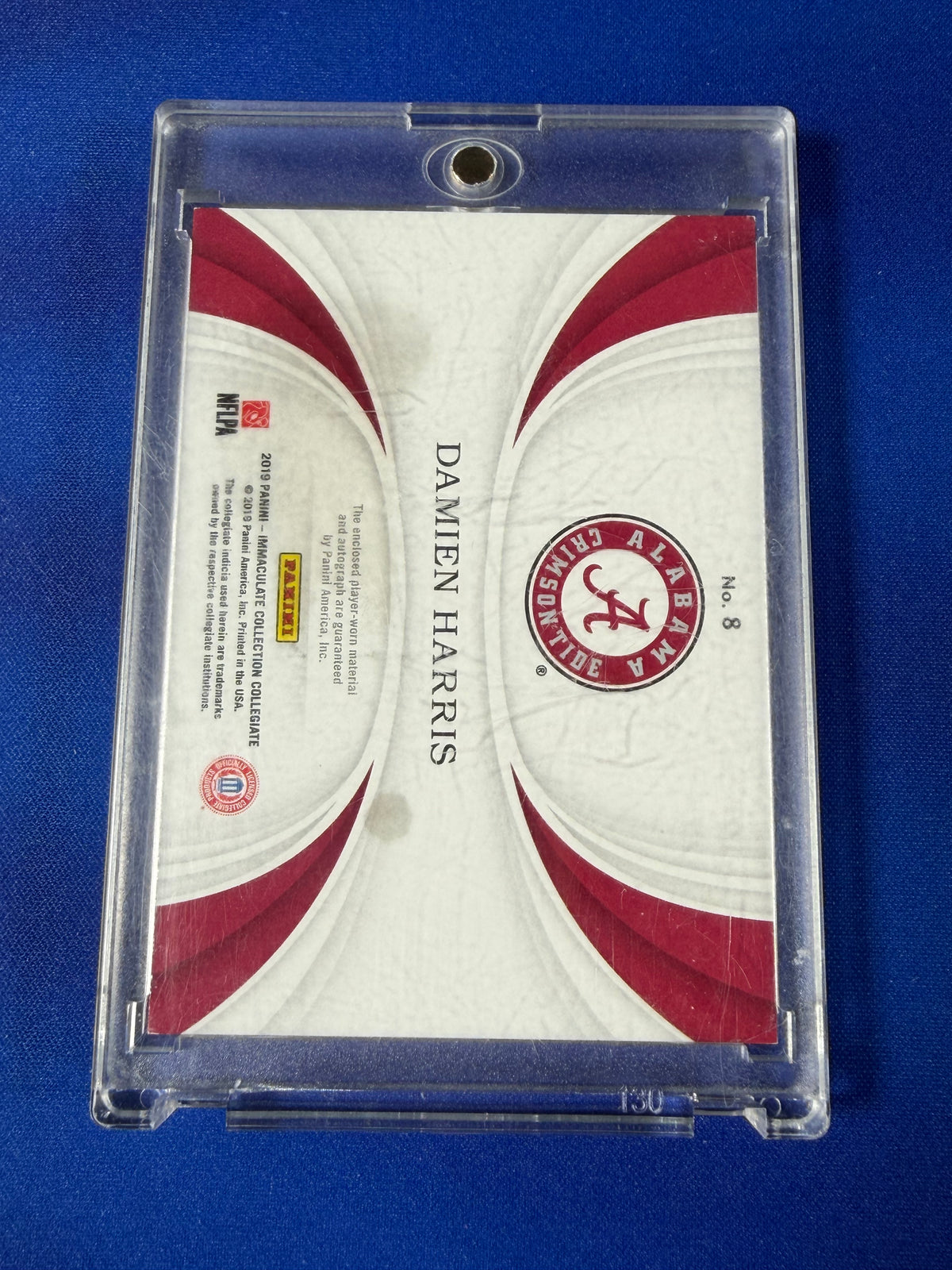 Damien Harris 2019 Panini Immaculate Collection Collegiate #8 Memorabilia Chin Straps