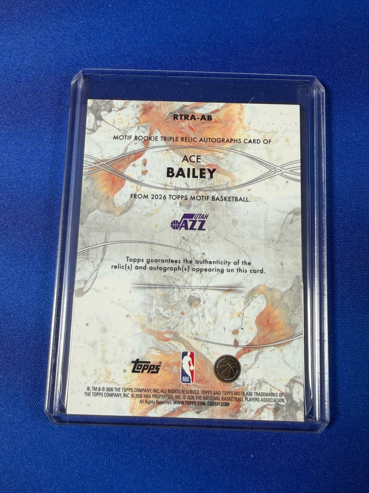 Ace Bailey 2026 Topps Motif Basketball #RTRA-AB /75 Autograph Triple Relic RC