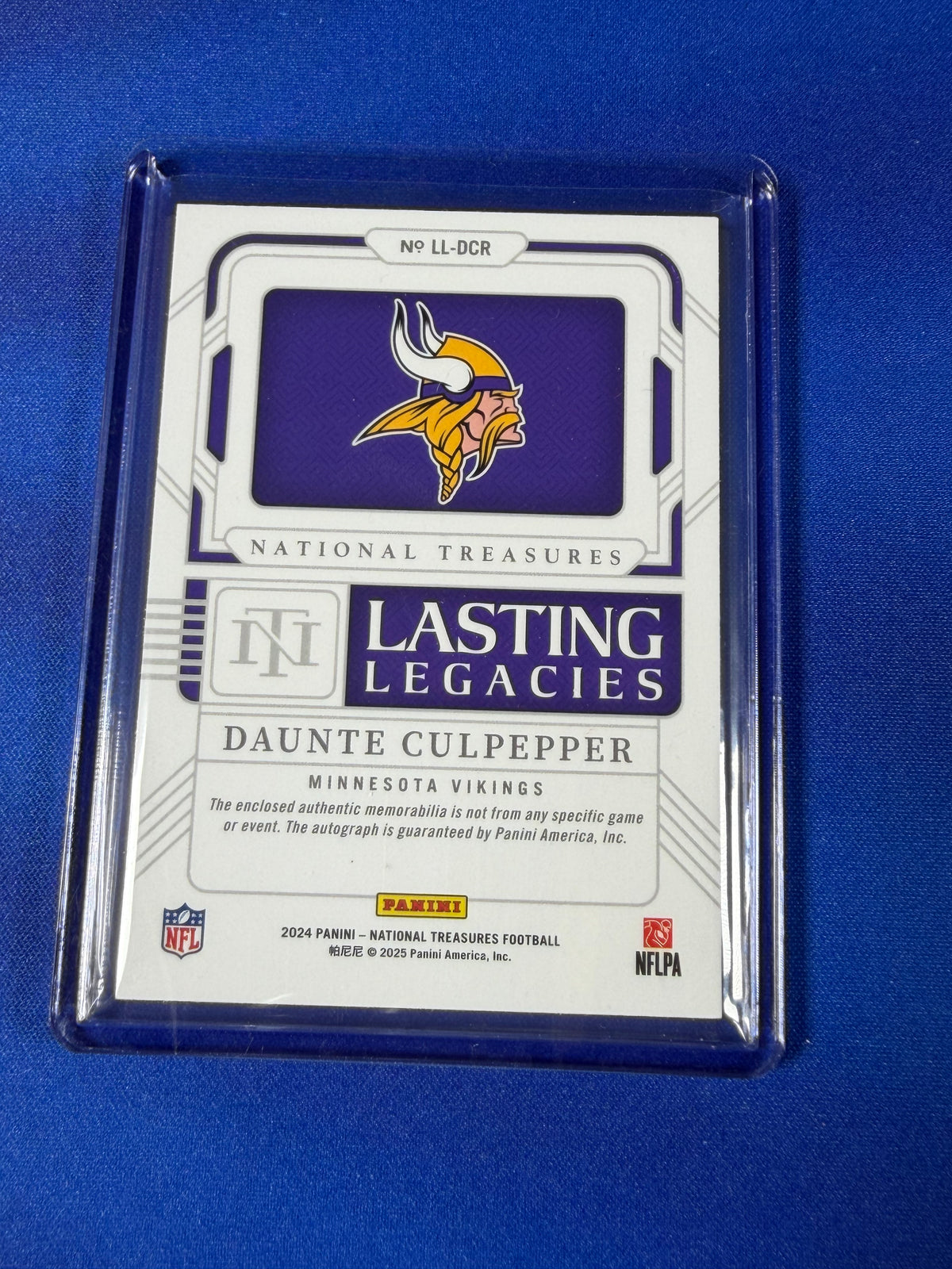 Daunte Culpepper 2025 Panini National Treasures Lasting Legacies #LL-DCR /25 Single-Autograph Patch Memorabilia