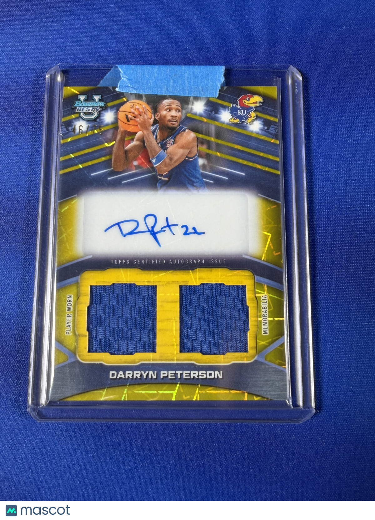 Darryn Peterson 2026 Bowman University's Best Basketball #PDA-DP Yellow Autograph Memorabilia Dual Relic