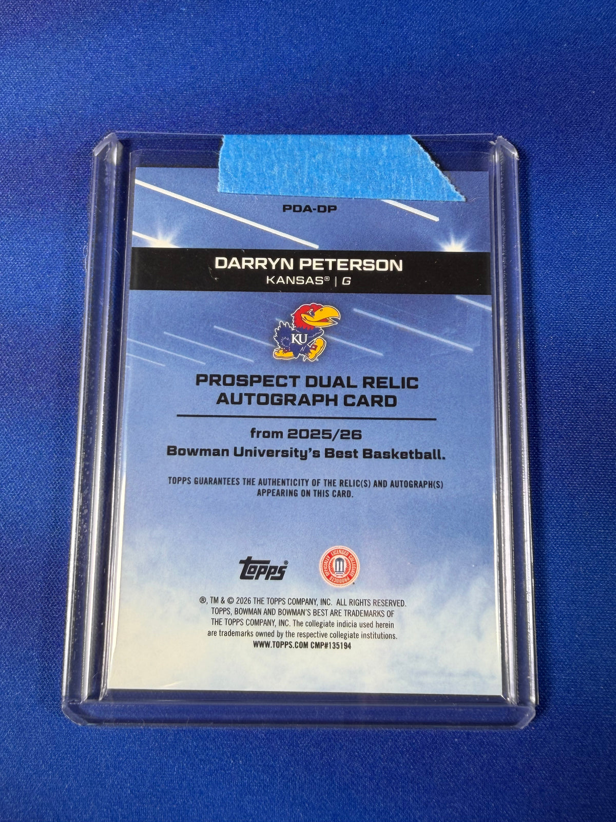 Darryn Peterson 2026 Bowman University's Best Basketball #PDA-DP Yellow Autograph Memorabilia Dual Relic