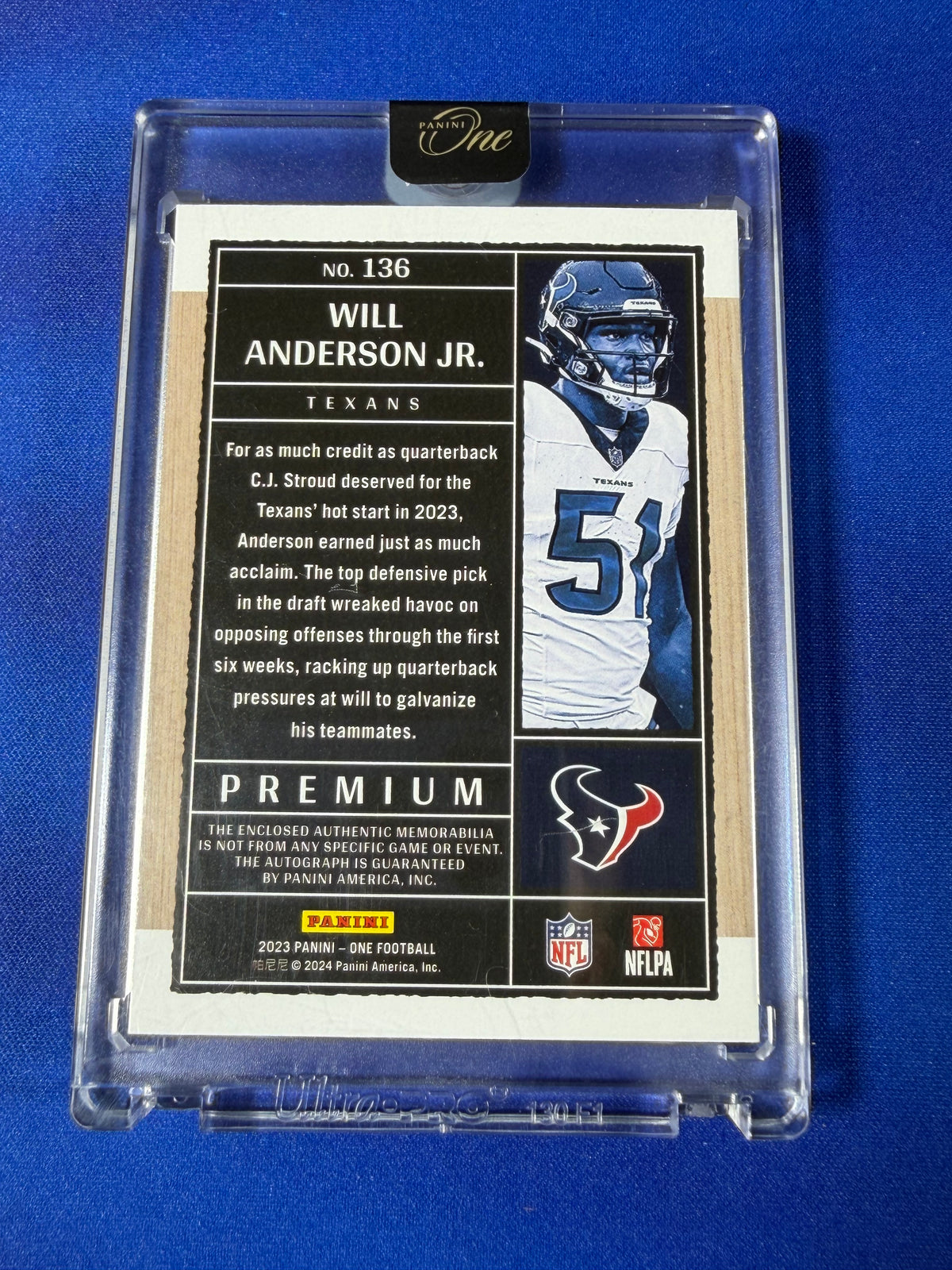 Will Anderson Jr. 2024 Panini One Football #136 /90 Patch Memorabilia