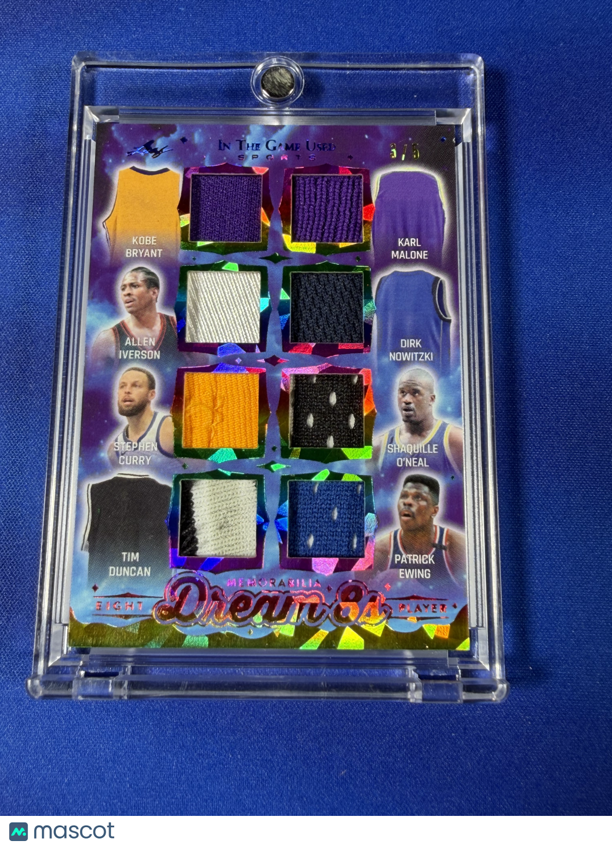 Stephen Curry Allen Iverson Karl Malone Patrick Ewing Tim Duncan Shaquille O'Neal Dirk Nowitzki Kobe Bryant 2025 Leaf In The Game Used Sports Dream 8s #D8-5 /5 Multi-Player Jersey Dual Patch Memorabilia