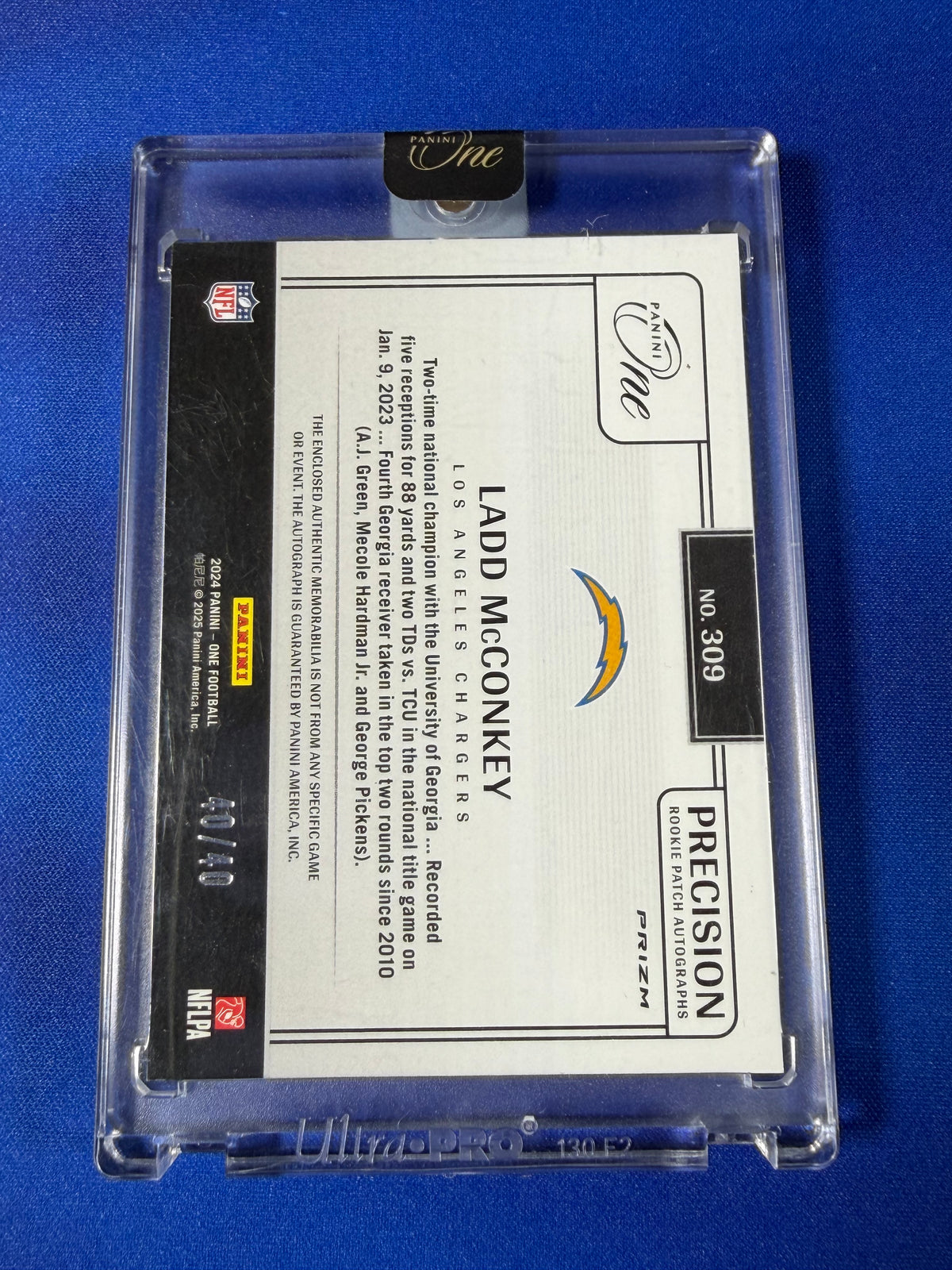 Ladd McConkey 2025 Panini One Precision #309 Green /40 Rookie Patch Autograph RC