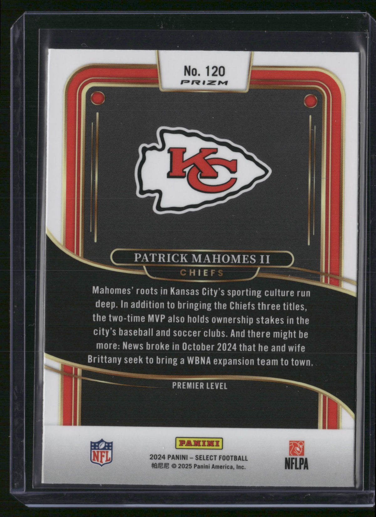 Patrick Mahomes II 2025 Panini Select Football #120 Zebra Prizm