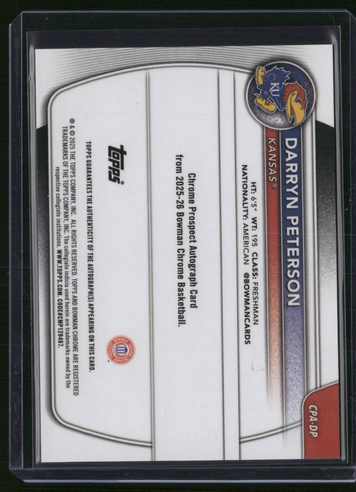 Darryn Peterson 2025 Bowman Chrome University #CPA-DP Blue Refractor /150