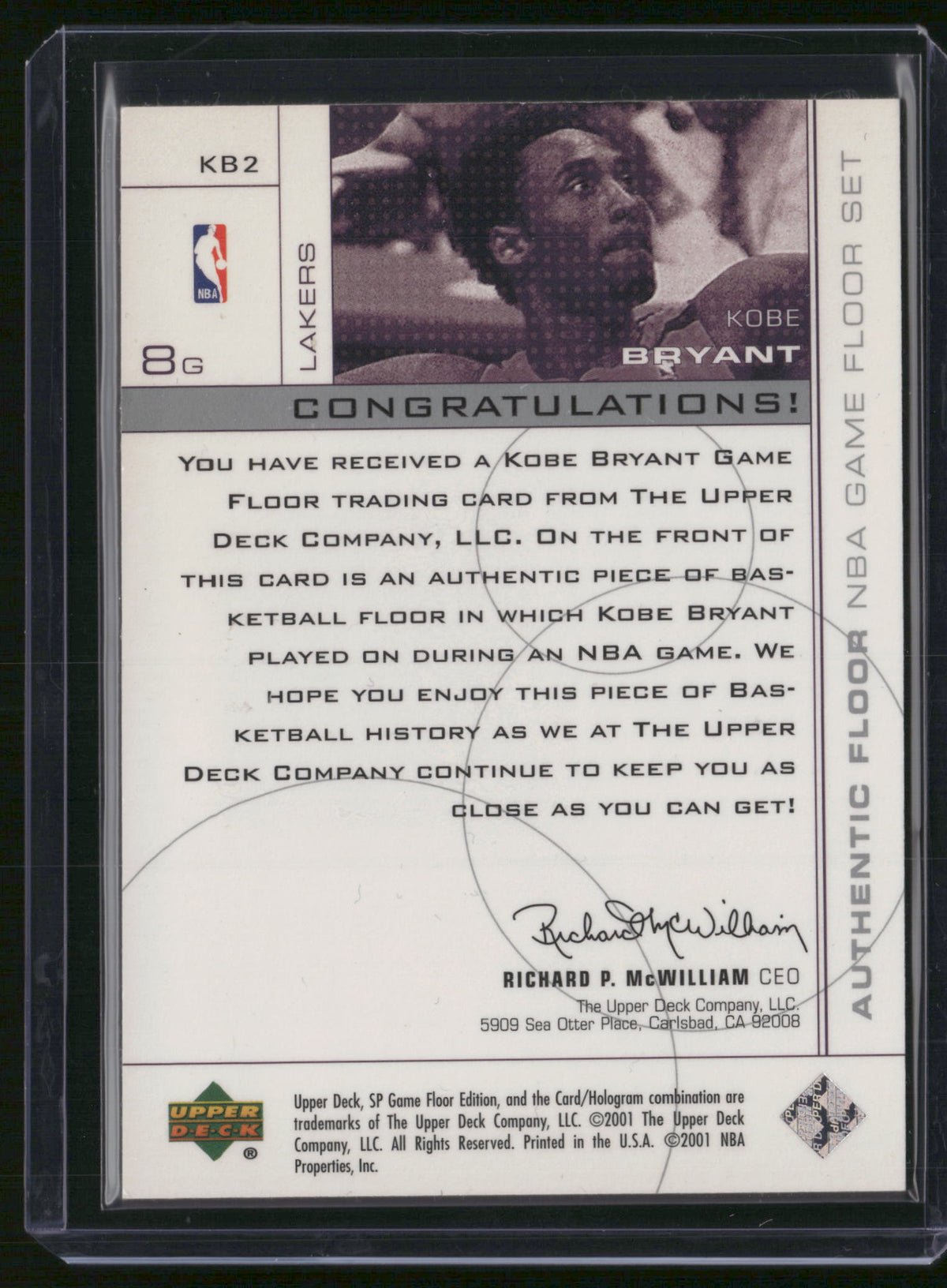 Kobe Bryant 2001 Upper Deck SP Game Floor Edition #8G Game-Used Memorabilia