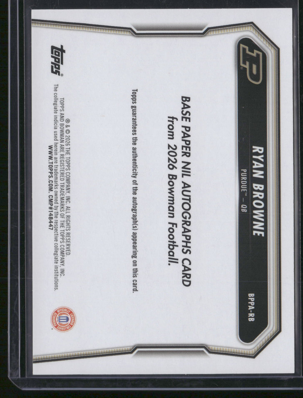 Ryan Browne 2026 Bowman University Football #BPPA-RB Gold /50