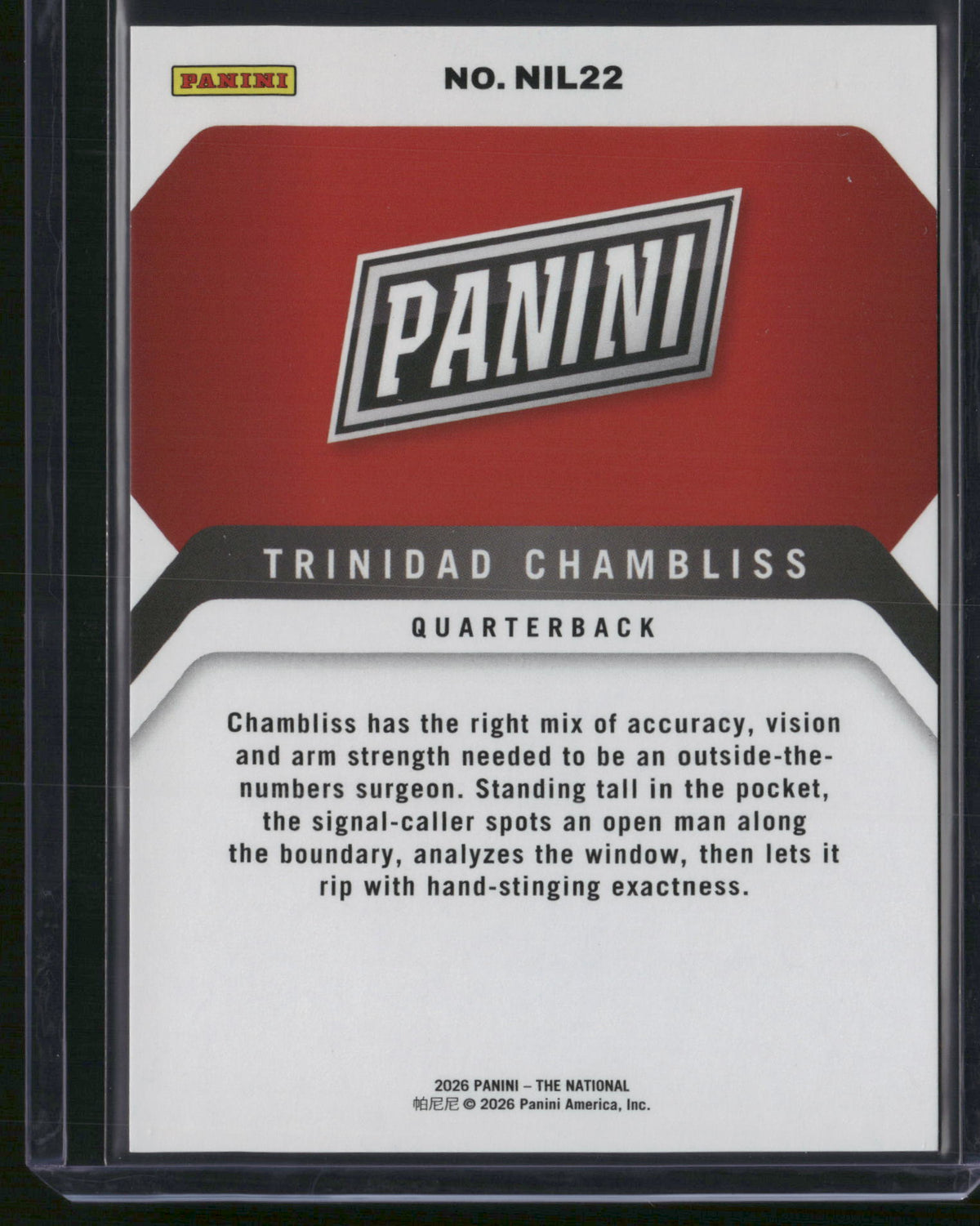 Trinidad Chambliss 2026 Panini The National Panini NIL #NIL22 Blue /00