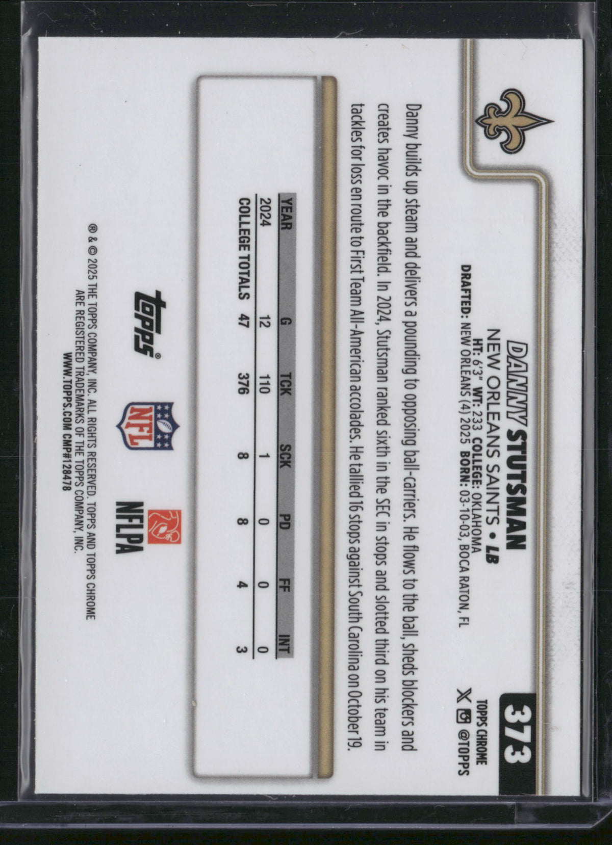 Danny Stutsman 2025 Topps Chrome #373 Camo RC