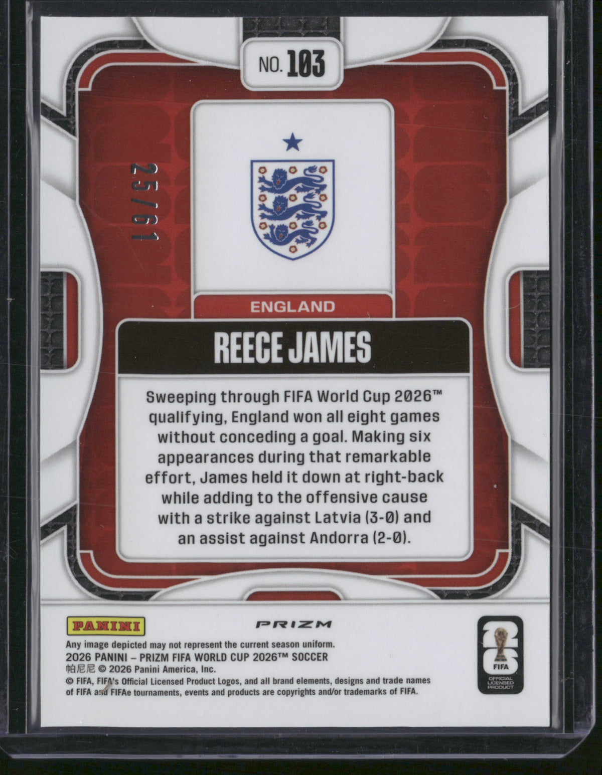 Reece James 2026 Panini Prizm FIFA World Cup #103 /61
