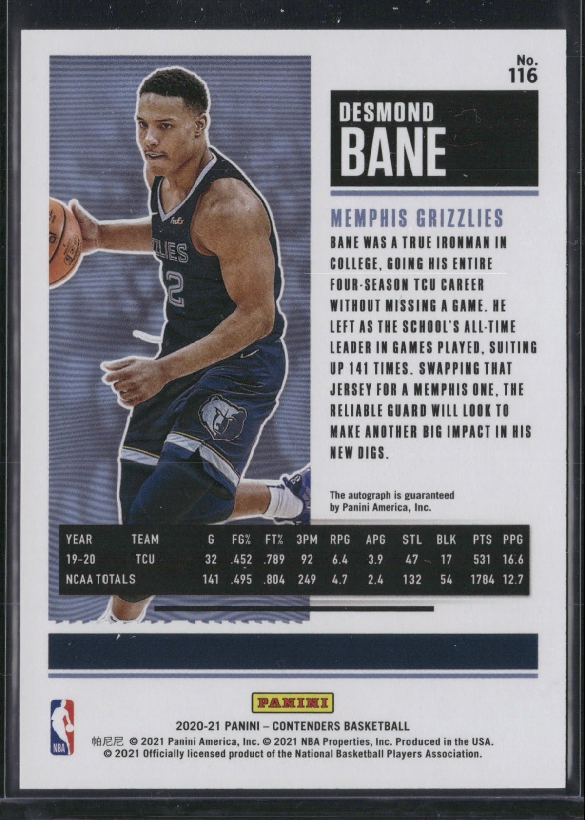 Desmond Bane 2021 Panini Contenders #116 RC