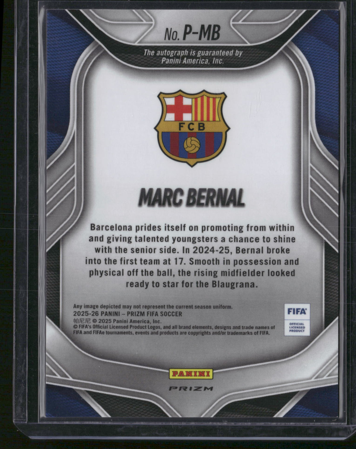 Marc Bernal 2025 Panini Prizm FIFA Soccer #P-MB Choice Scope Auto