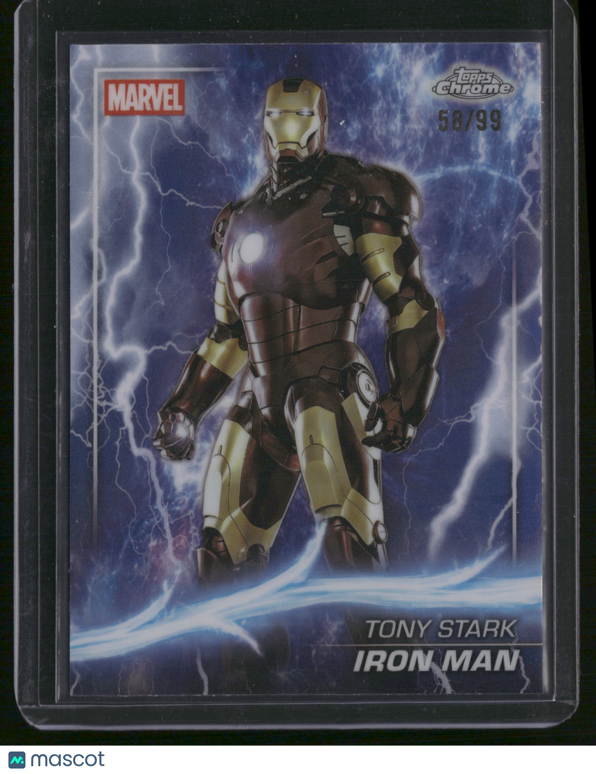 2025 Topps Chrome Marvel 58/99 #1 Tony Sparks Iron Man Lightning