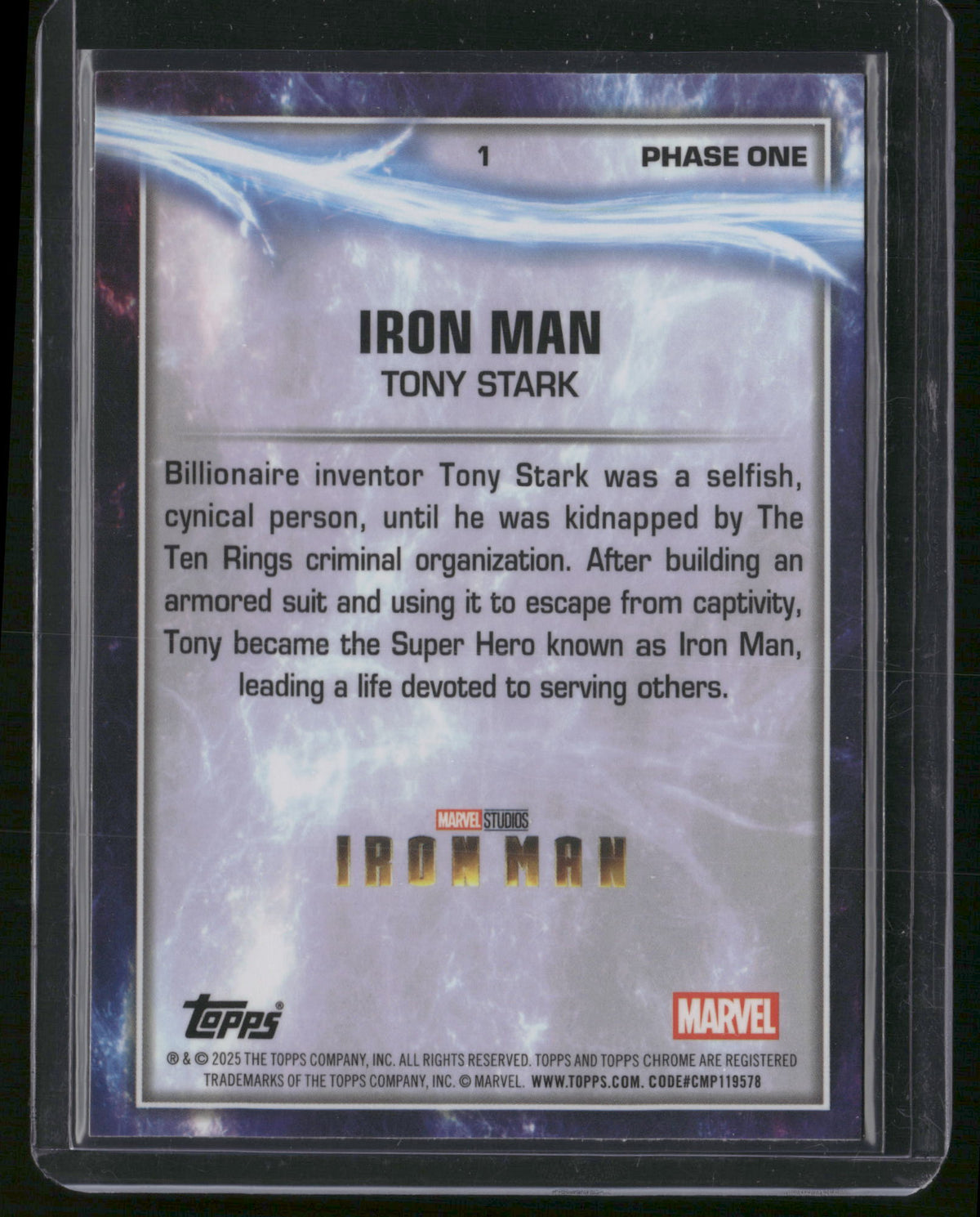 2025 Topps Chrome Marvel 58/99 #1 Tony Sparks Iron Man Lightning
