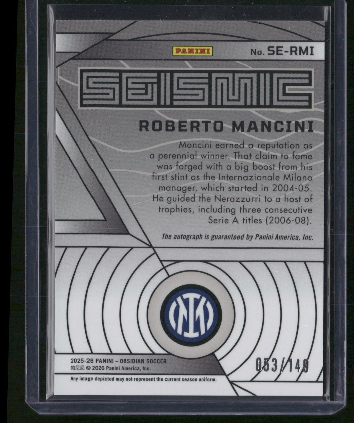 Roberto Mancini 2026 Panini Obsidian Soccer #SE-RMI Auto /149