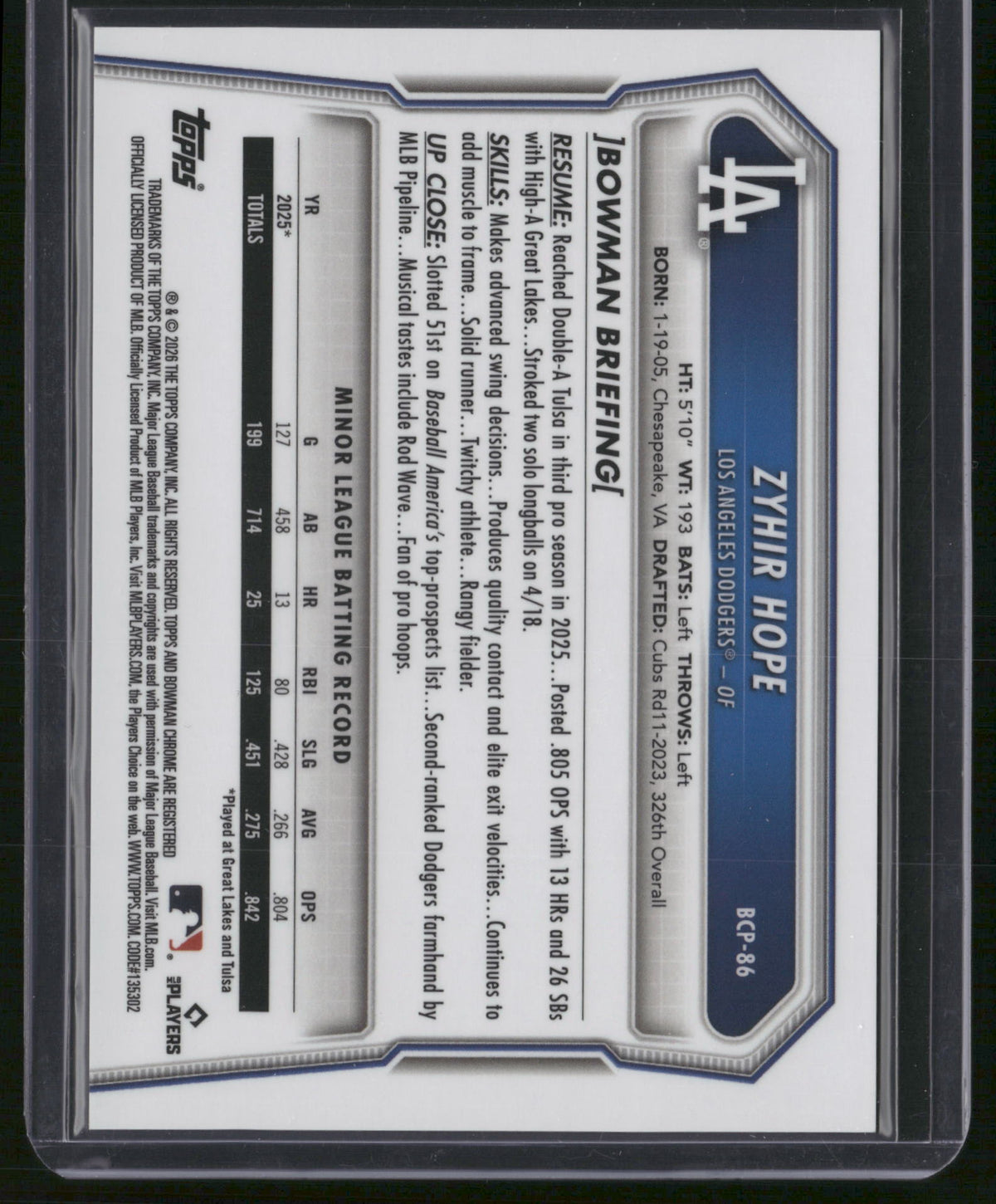 Zyhir Hope 2026 Topps Bowman Chrome #BCP-86 Green Geometric