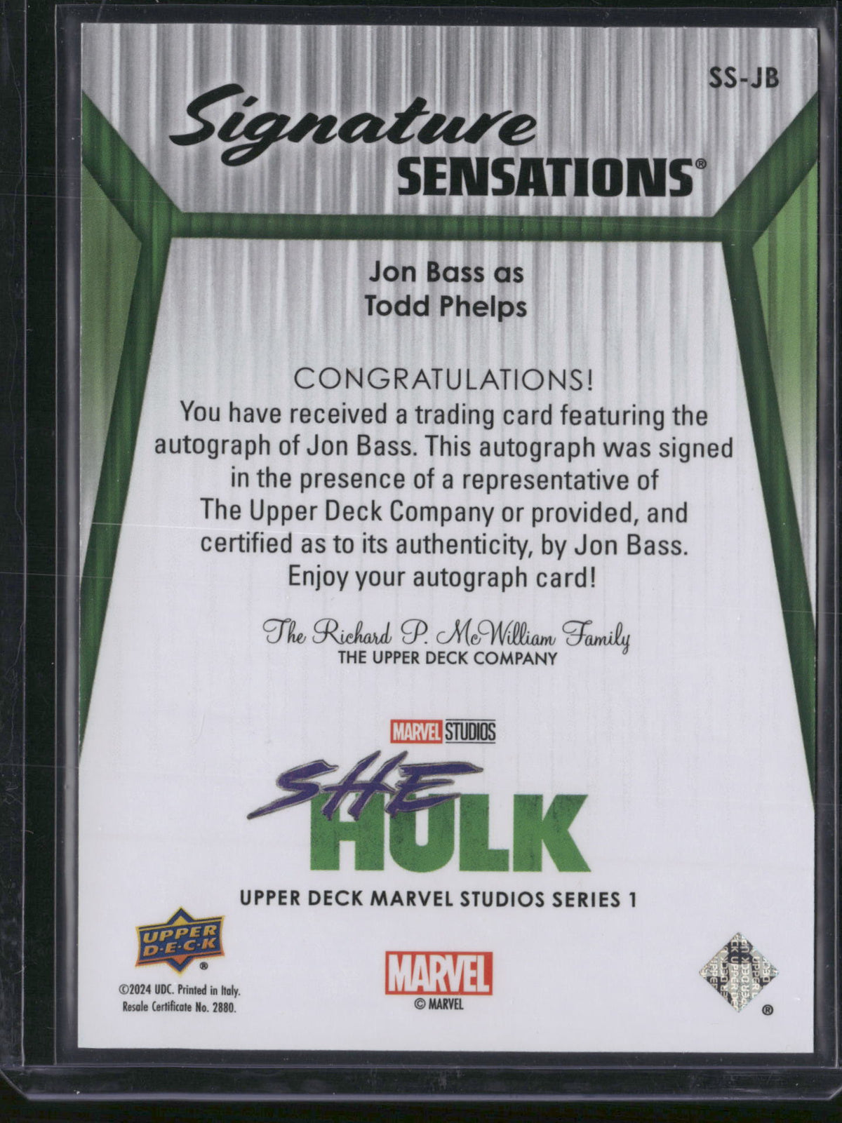 2024 Upper Deck Marvel Studios Series 1 Jon Bass Insert Autograph #SS-JB