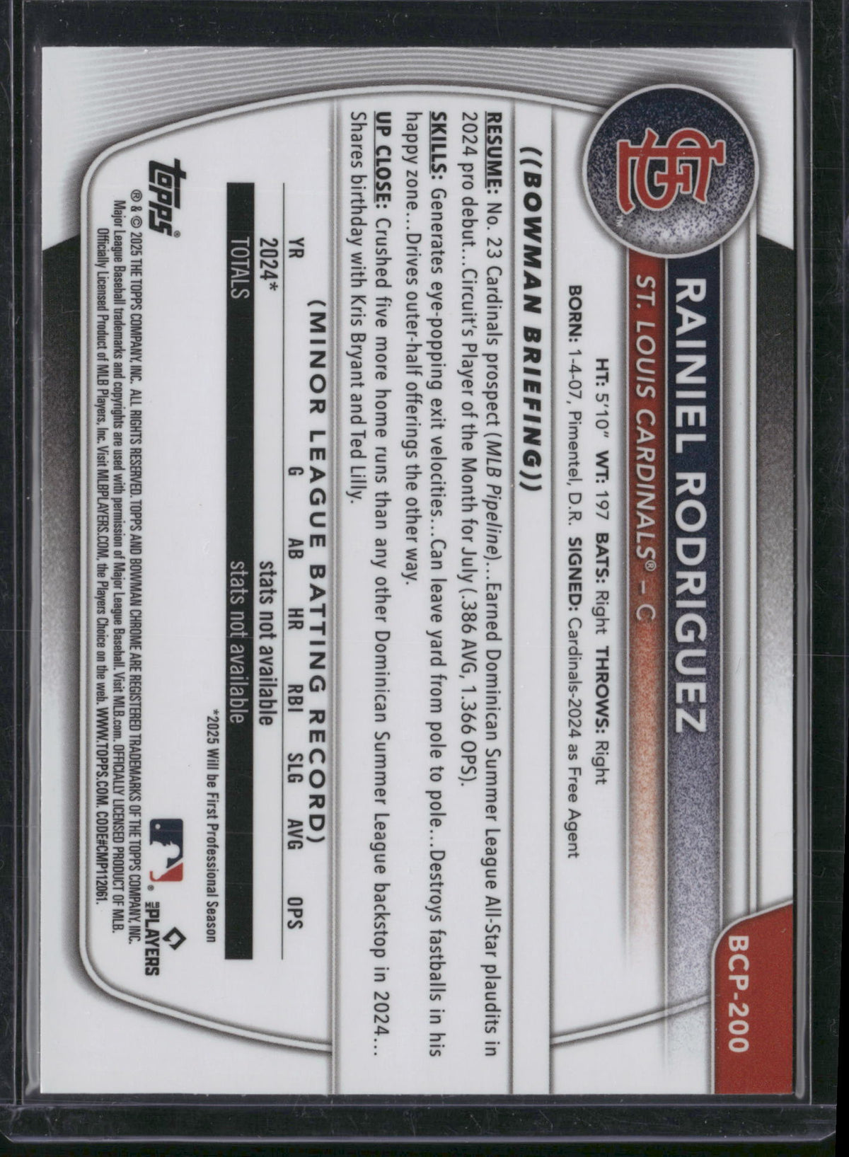 Rainiel Rodriguez 2025 Bowman Chrome #BCP-200 Sapphire