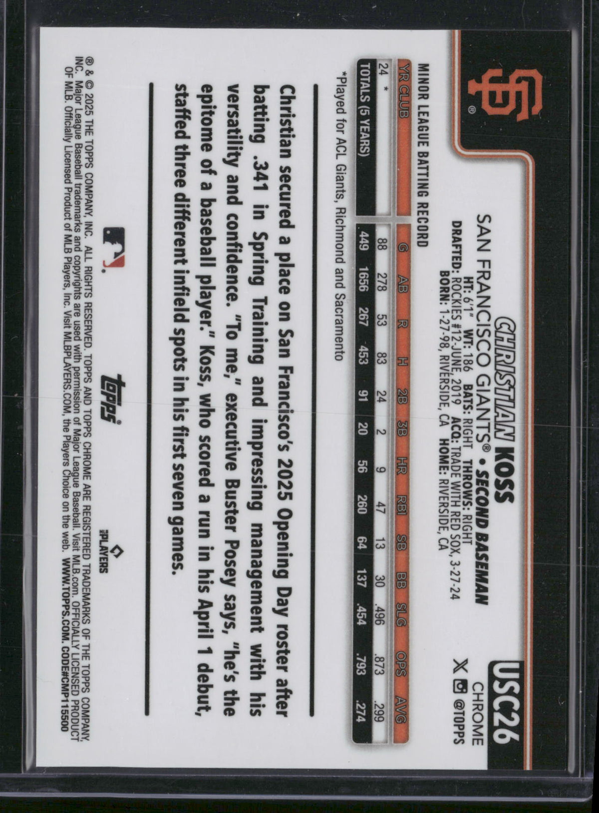Christian Koss 2025 Topps Chrome Sapphire #USC26 Black /10 RC