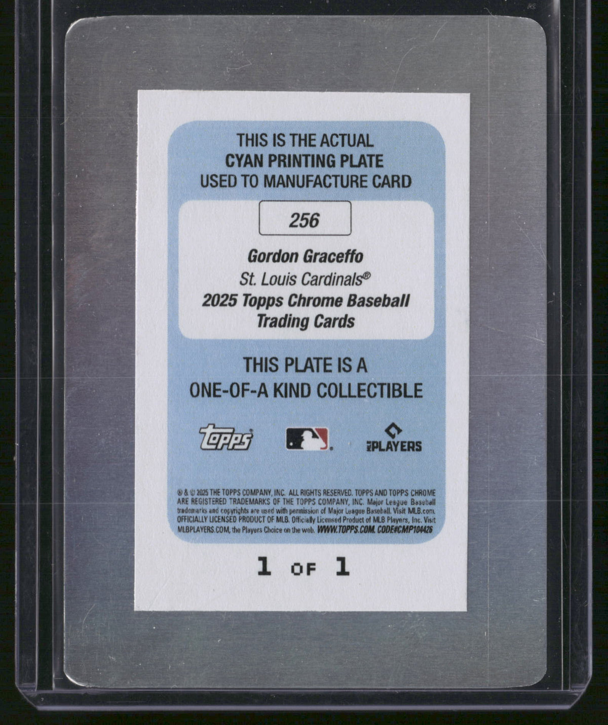 Gordon Graceffo 2025 Topps Chrome #256 Cyan Printing Plate 1/1