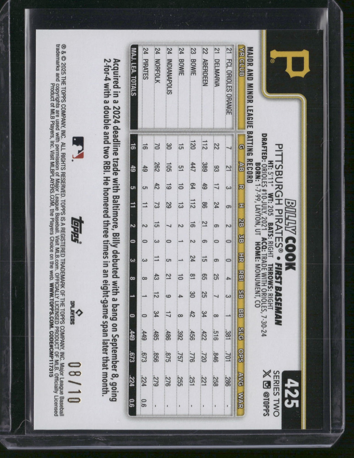 Billy Cook 2025 Topps Series Two #425 RC