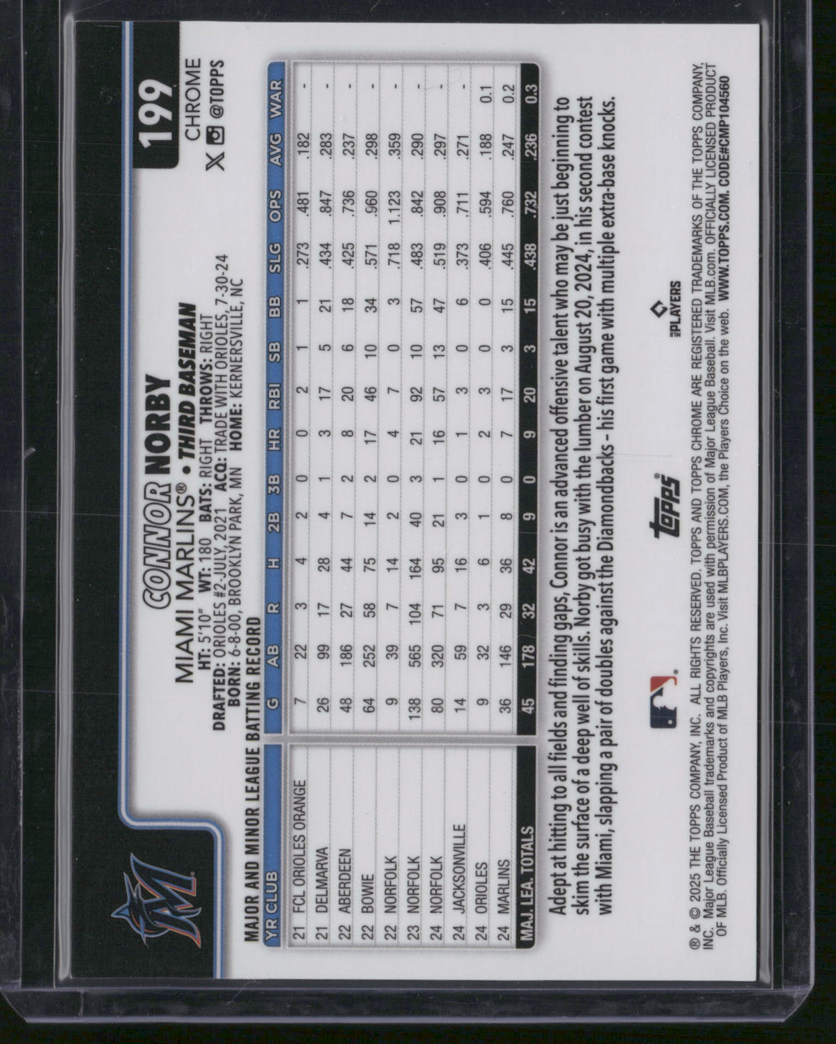 Connor Norby 2025 Topps Chrome #199 RC