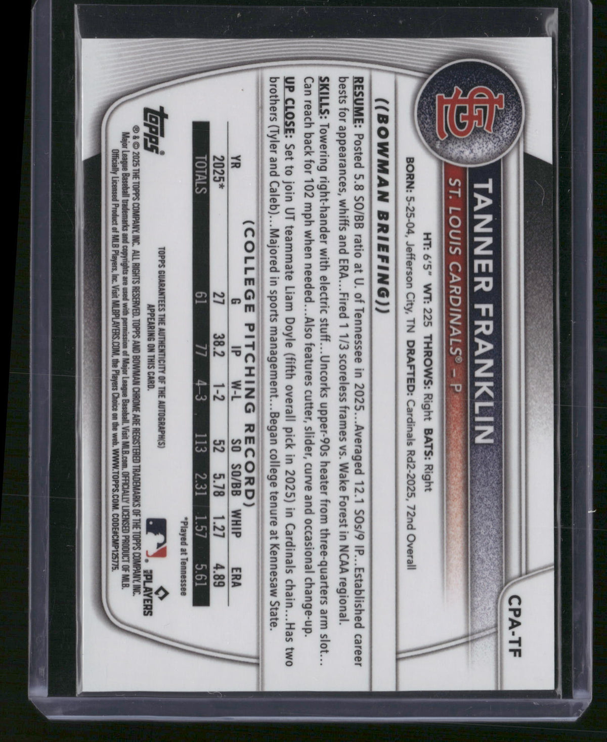 Tanner Franklin 2025 Bowman Chrome #CPA-TF