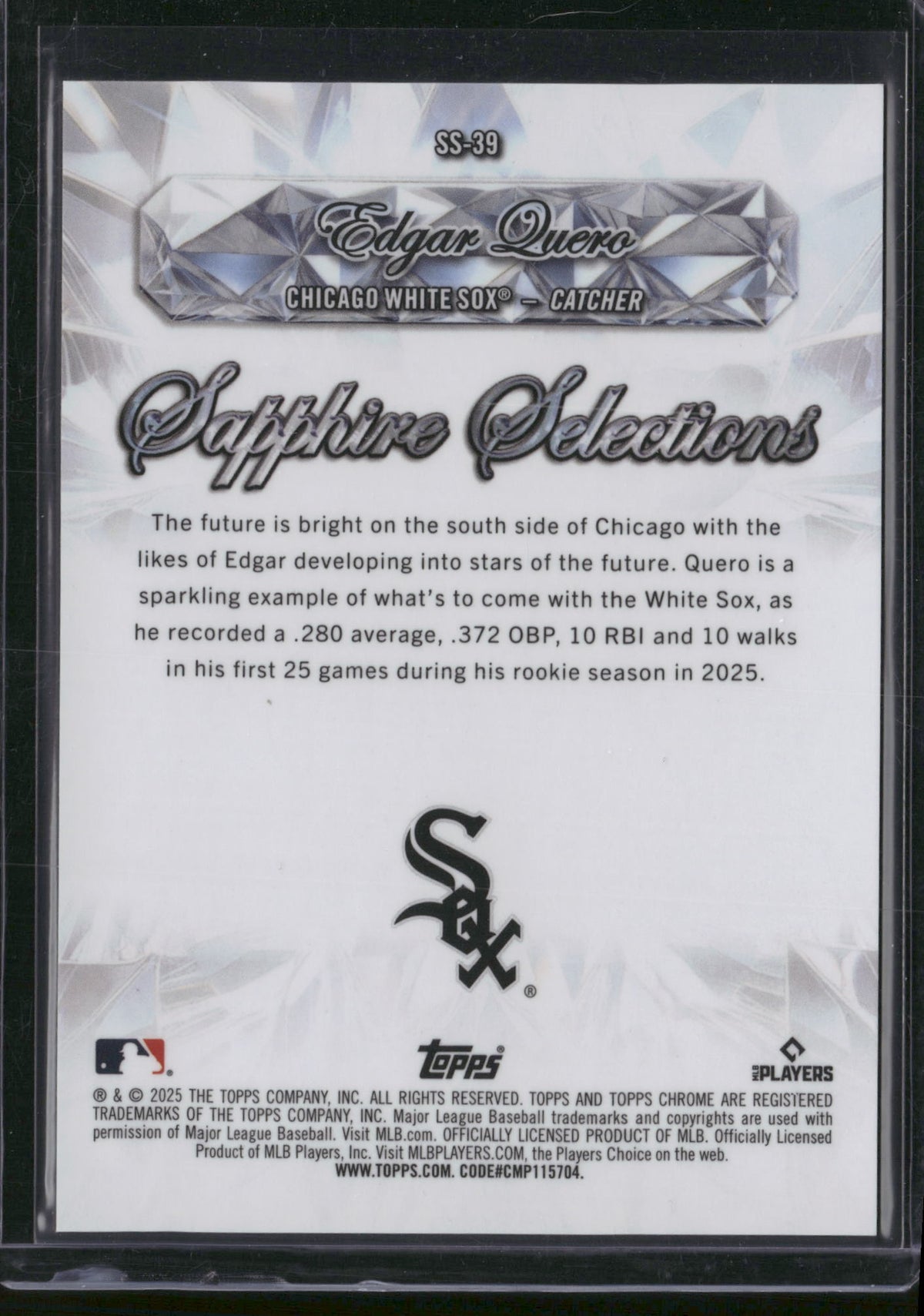 Edgar Quero 2025 Topps Chrome Sapphire Edition #SS-39 Black /10 RC