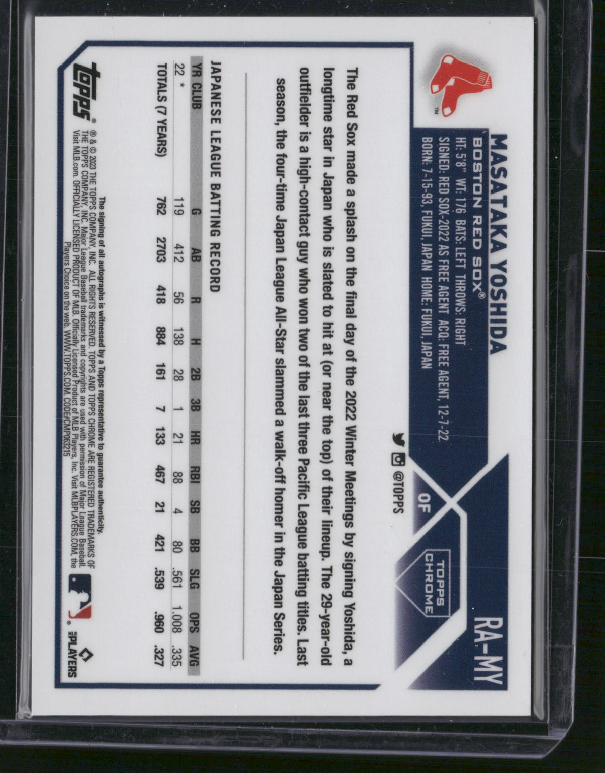 Masataka Yoshida 2023 Topps Chrome #RA-MY RC