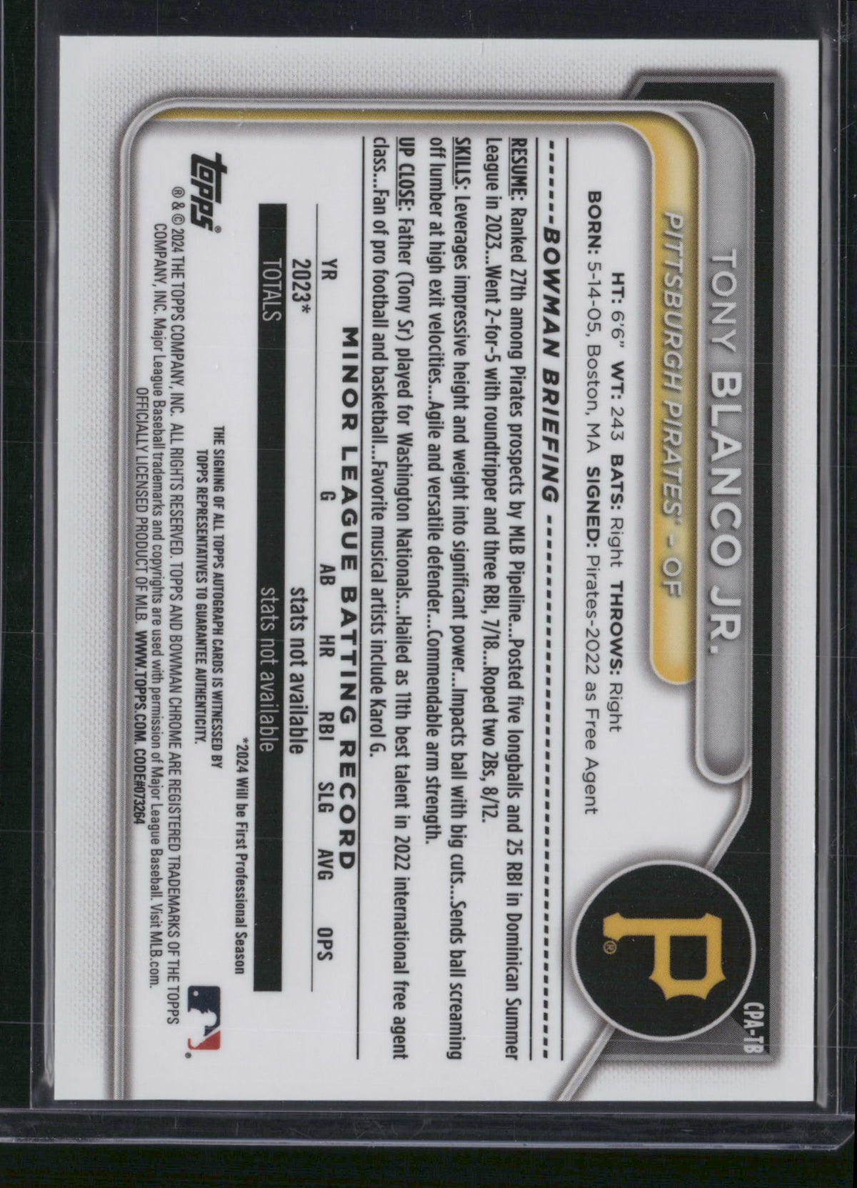 Tony Blanco Jr. 2024 Bowman Chrome #CPA-TB