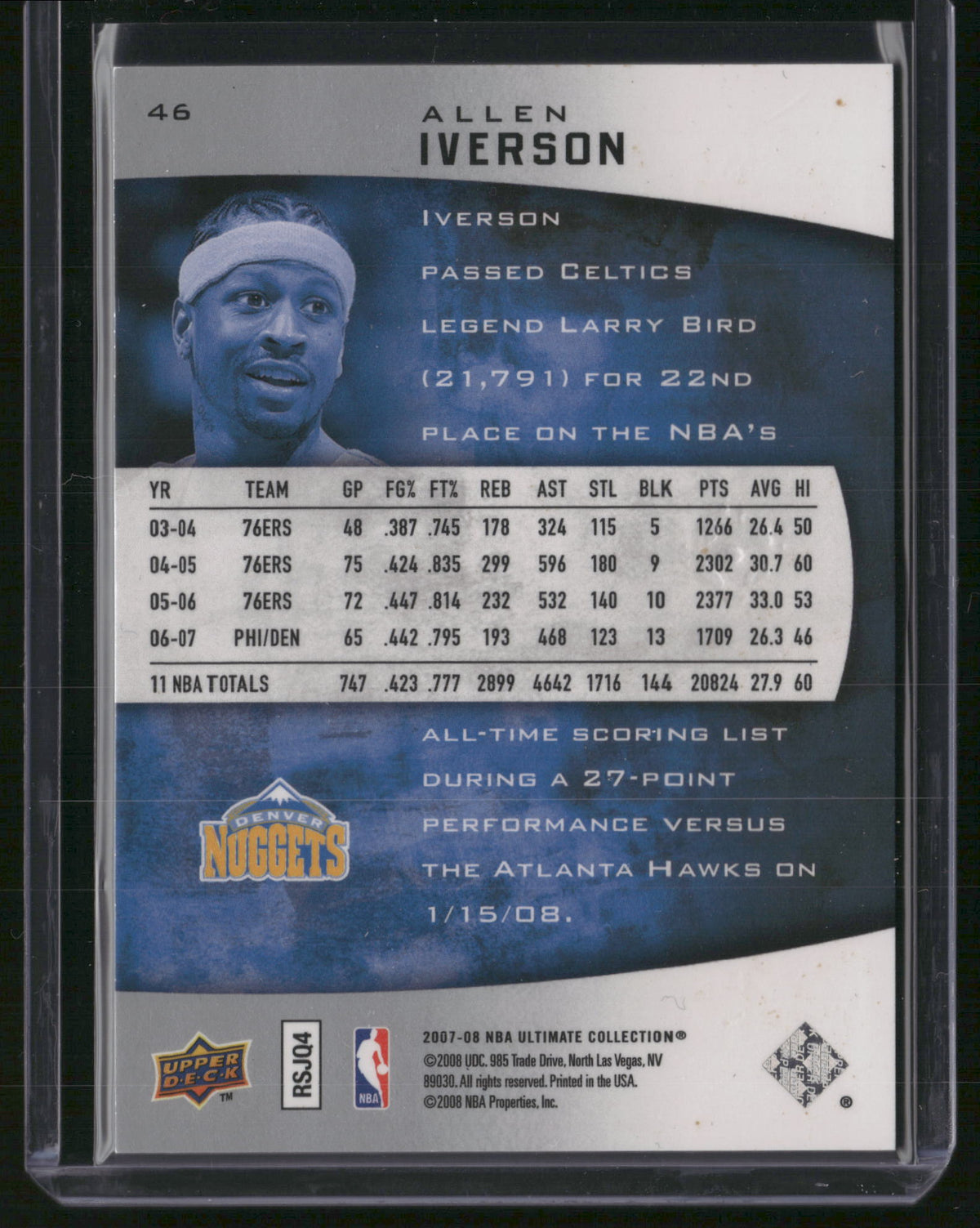 Allen Iverson 2008 Upper Deck Ultimate Collection #46 /199