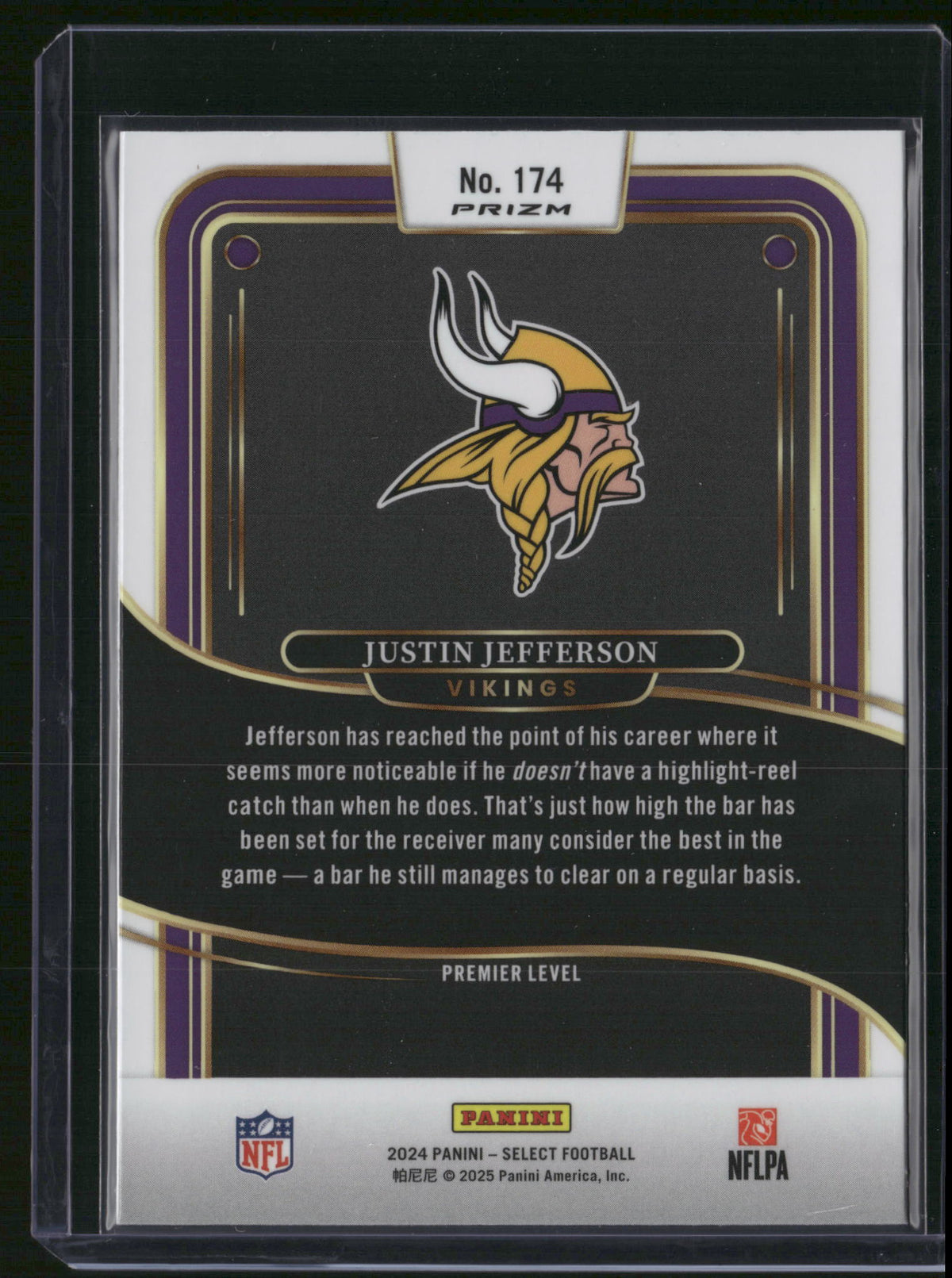 Justin Jefferson 2025 Panini Select #174 Zebra Prizm Short Print
