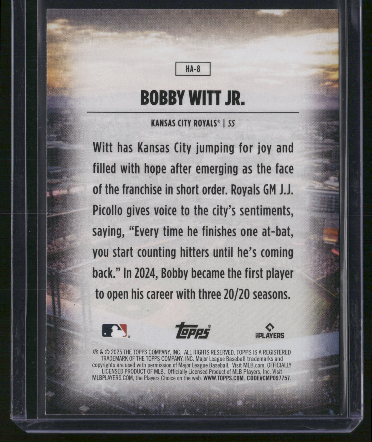 Bobby Witt Jr. 2025 Topps Home Field Advantage #HA-8
