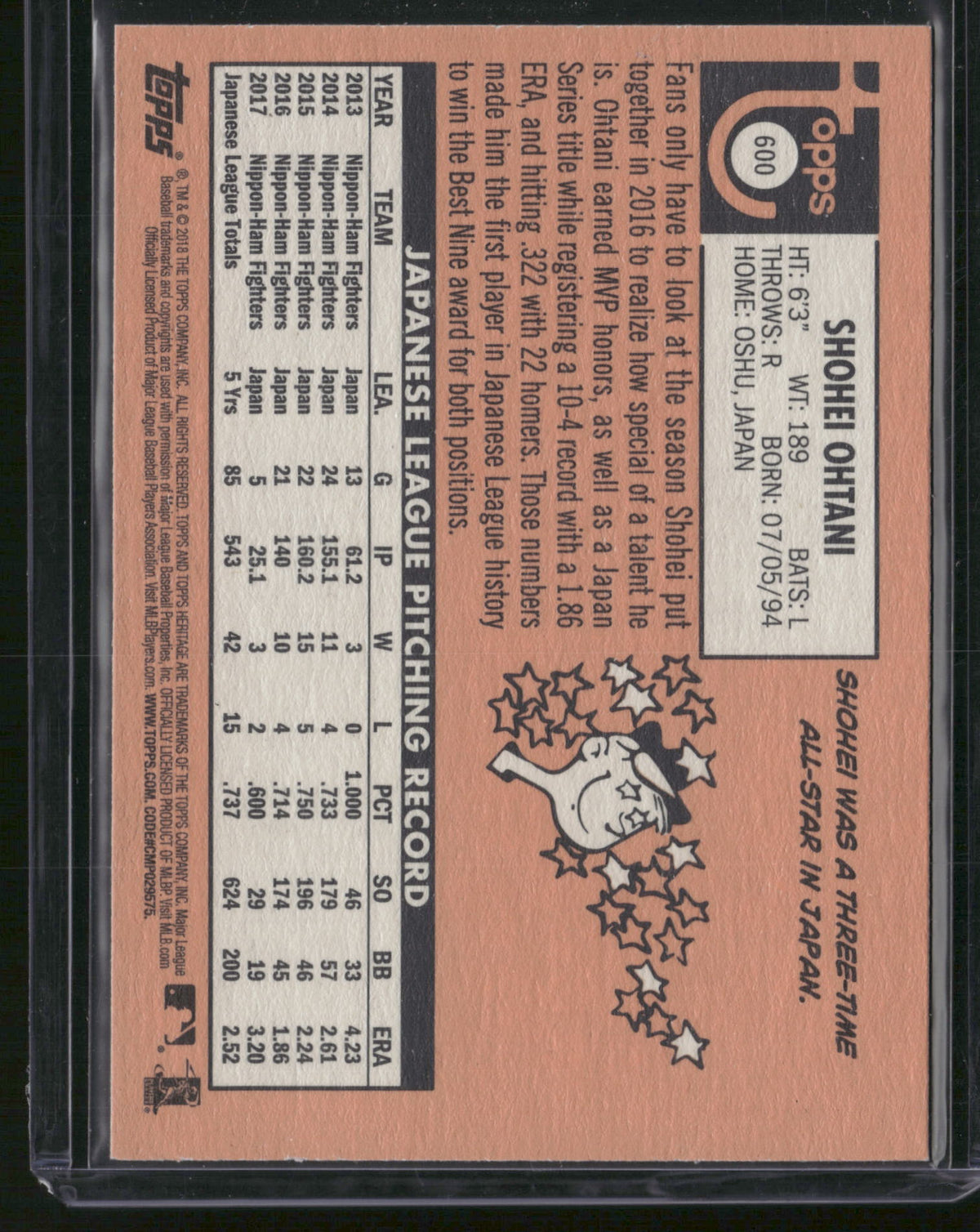 Shohei Ohtani 2018 Topps Heritage High Number #600 RC