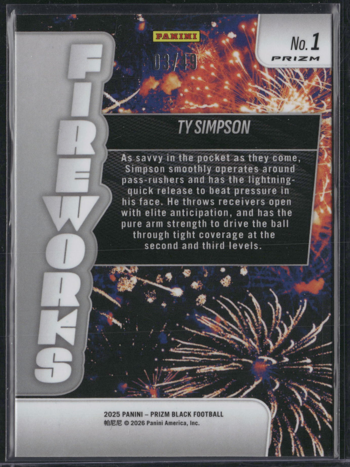 Ty Simpson 2026 Panini Prizm Black Football #1 Orange /19