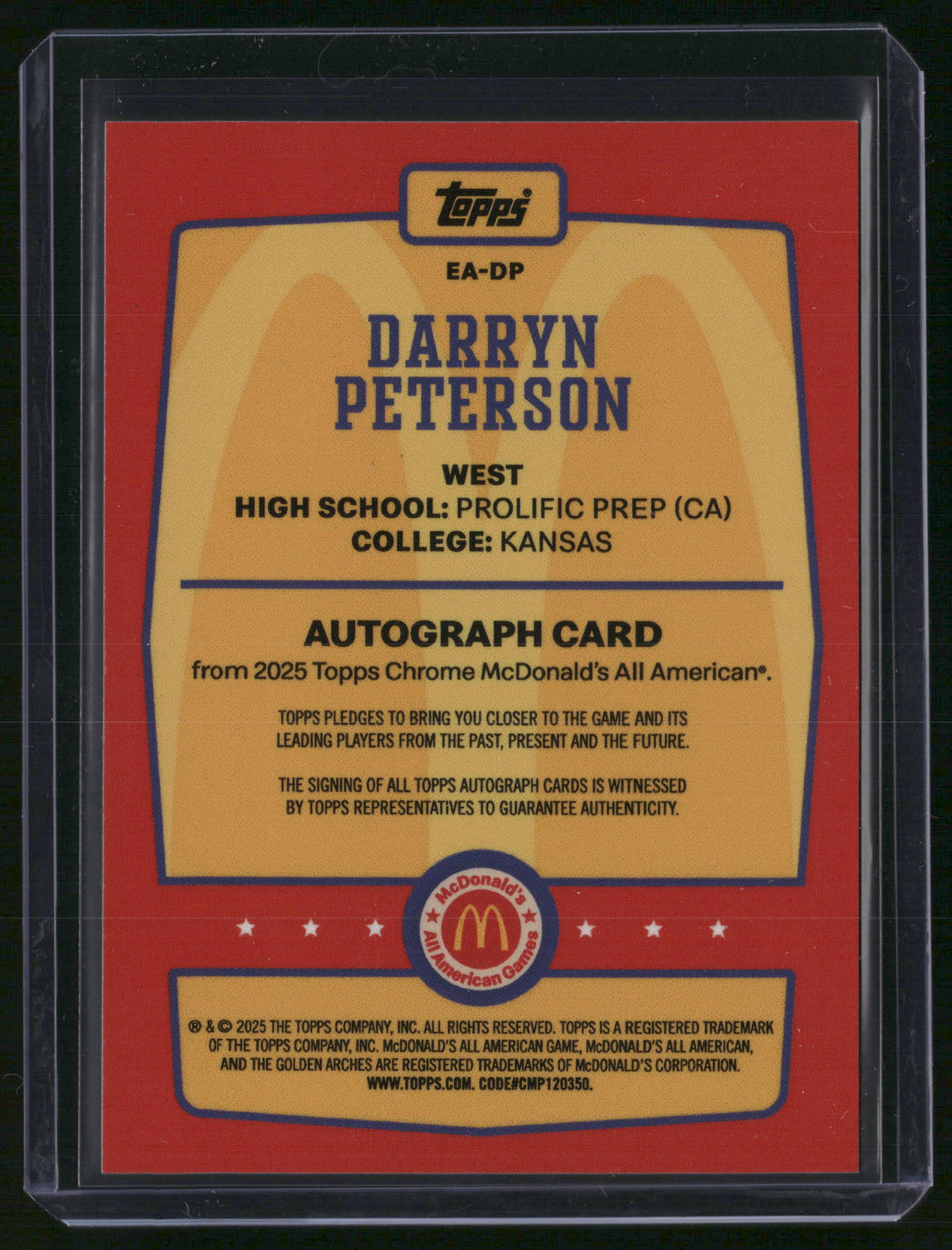 Darryn Peterson 2025 Topps Chrome McDonald's All American #EA-DP