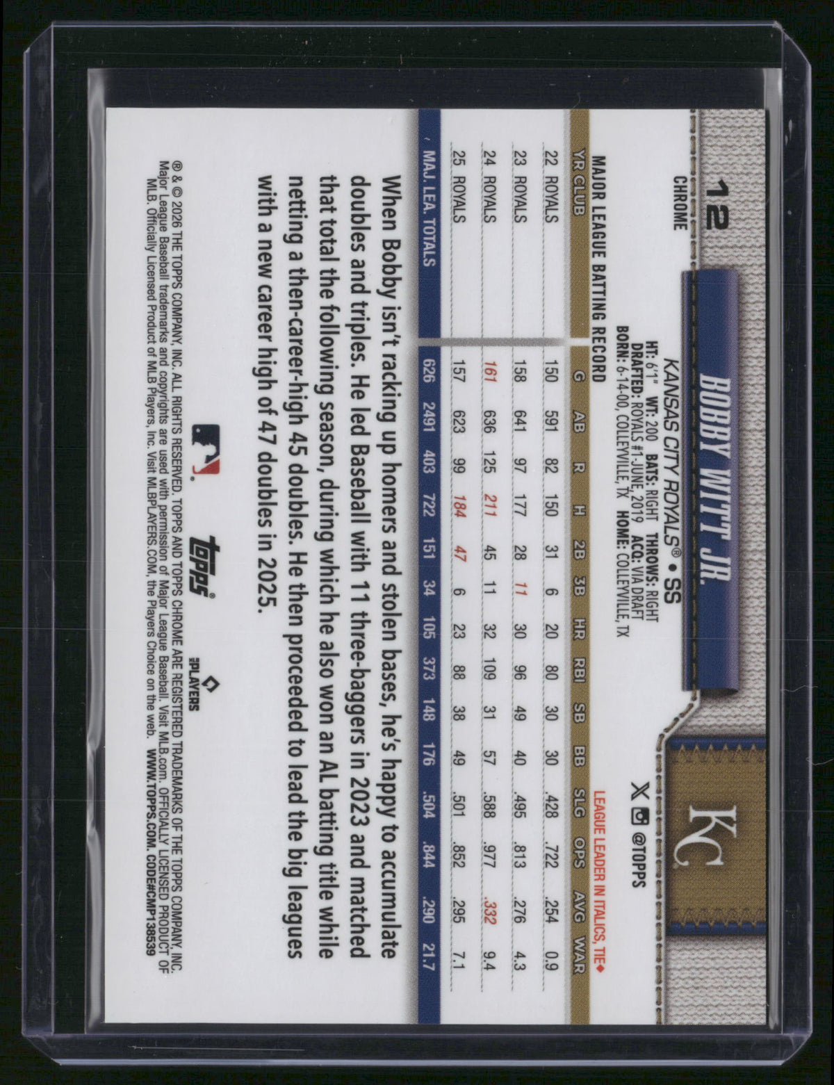 Bobby Witt Jr. 2026 Topps Chrome #12 Orange /25