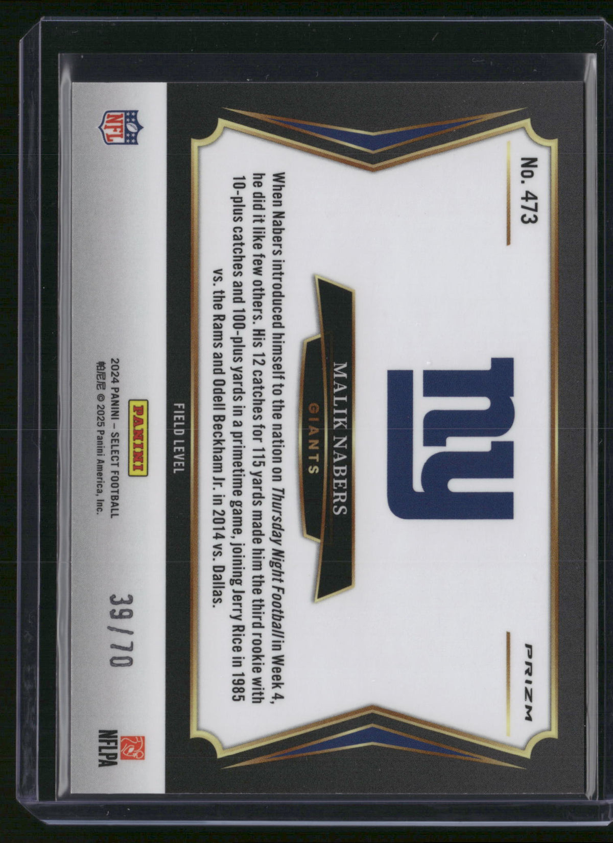 Malik Nabers 2025 Panini Select #473 /70 RC