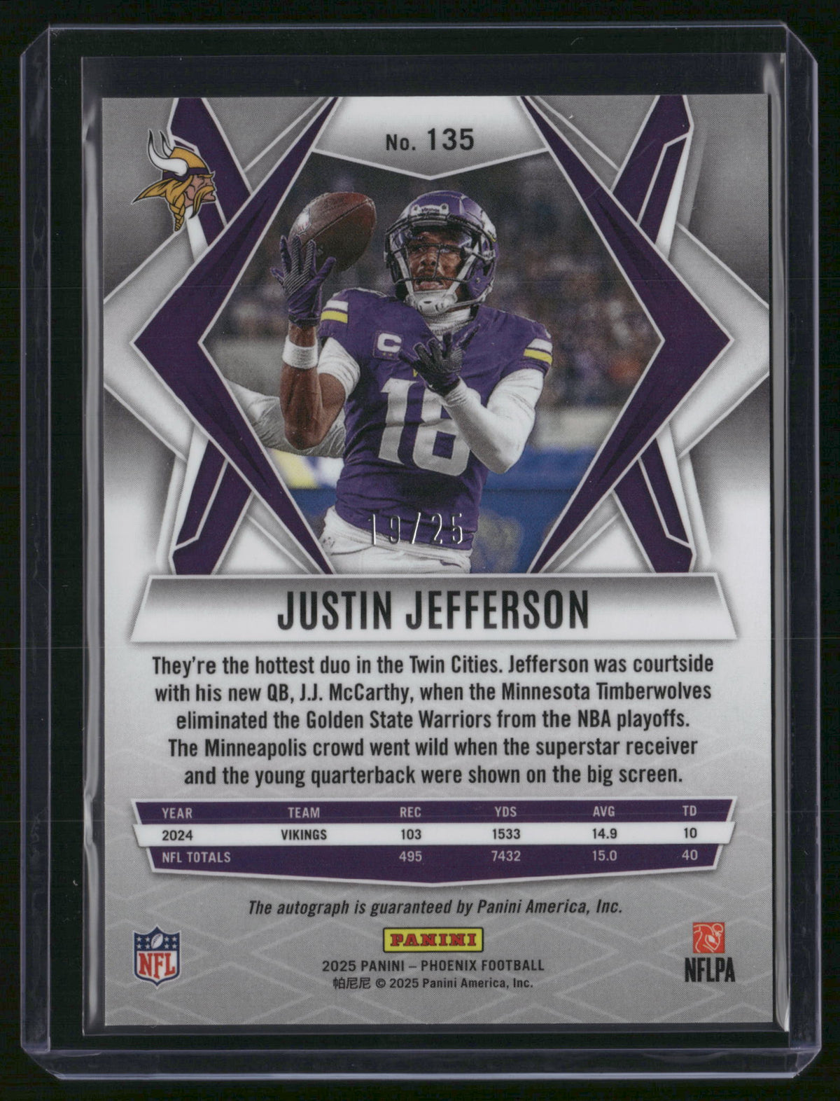 Justin Jefferson 2025 Panini Phoenix Football #135 Green /25