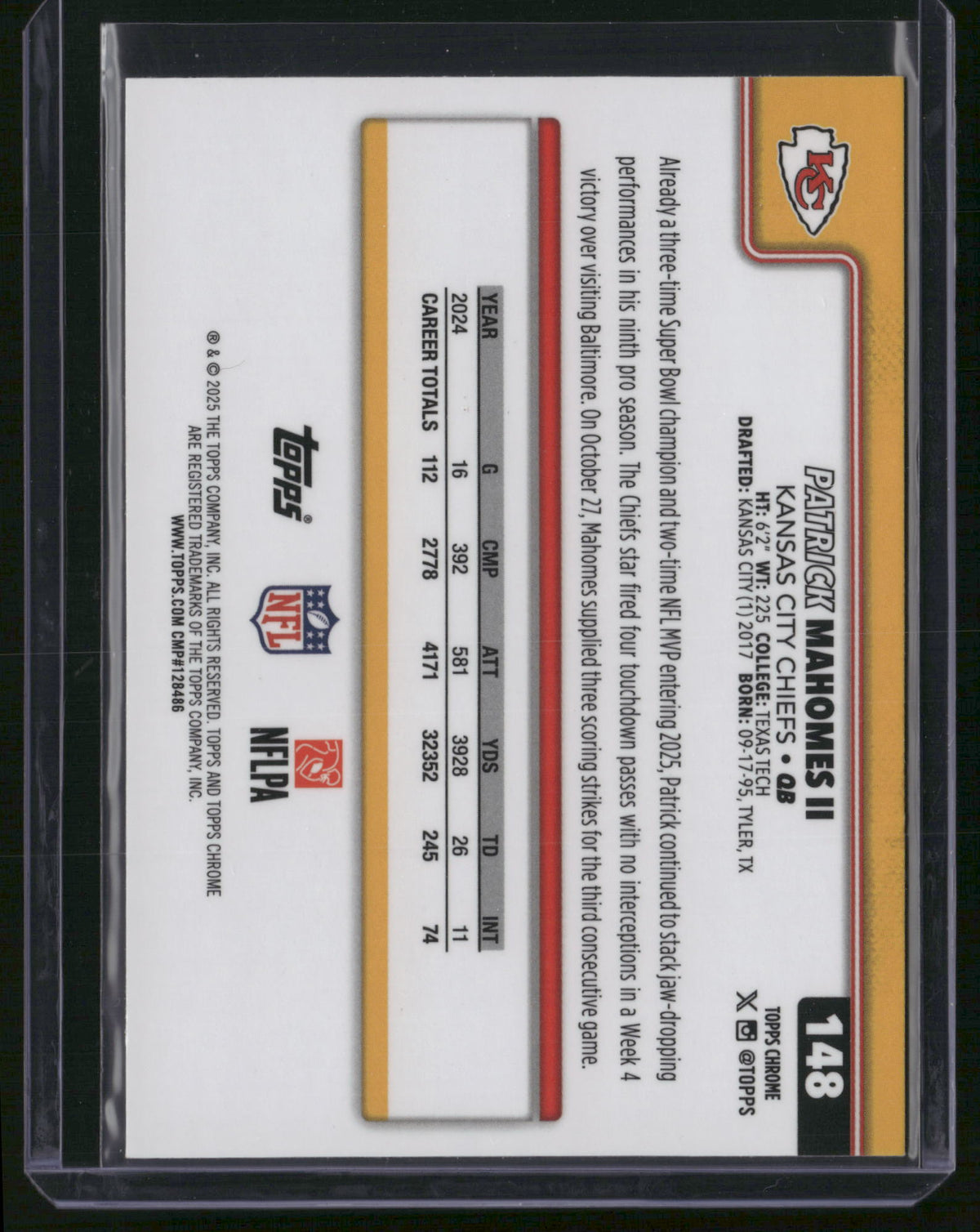 Patrick Mahomes II Patrick Mahomes 2025 Topps Chrome #148 Image Variation SP