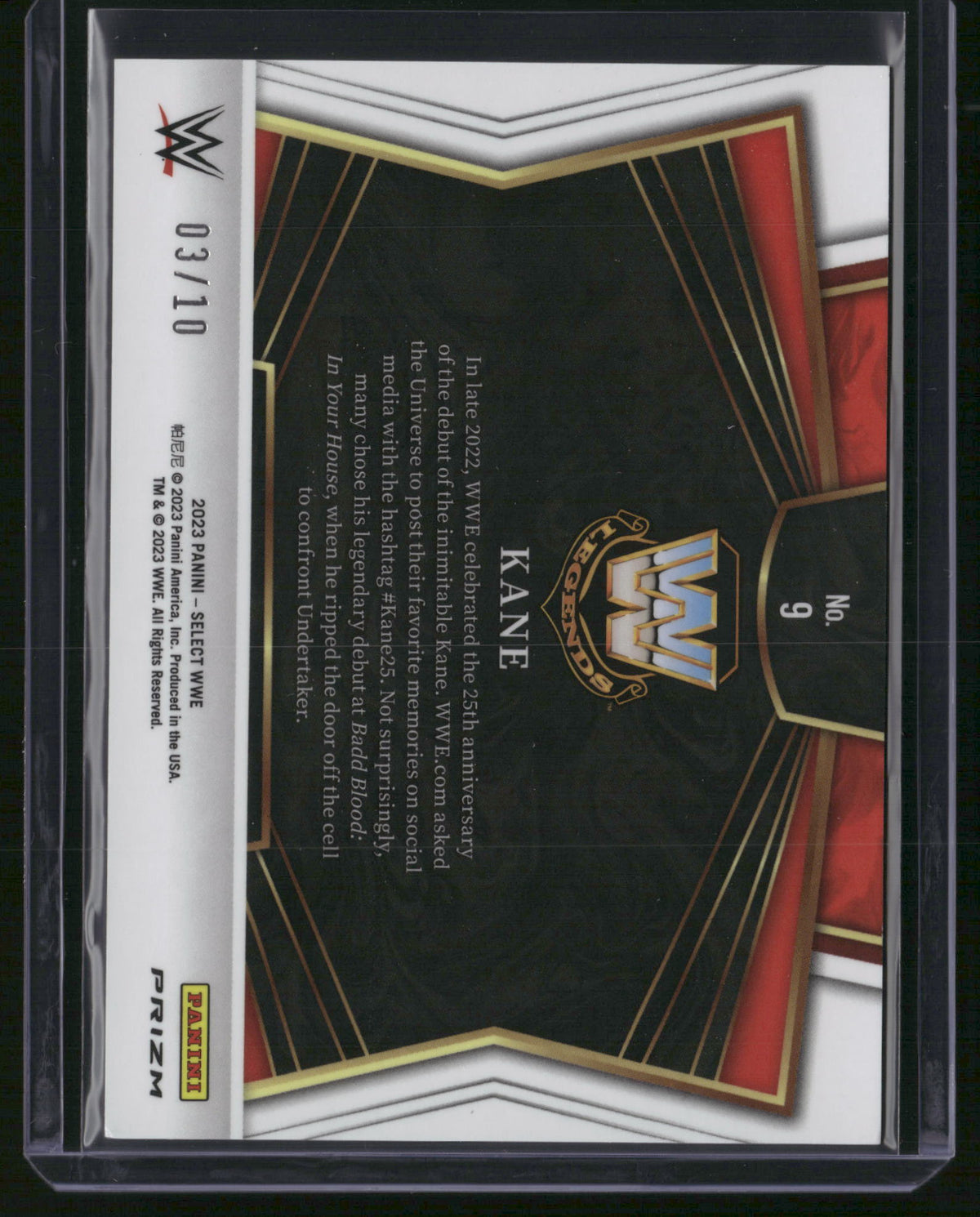 Kane 2023 Panini Select WWE #9 Gold Flash /10