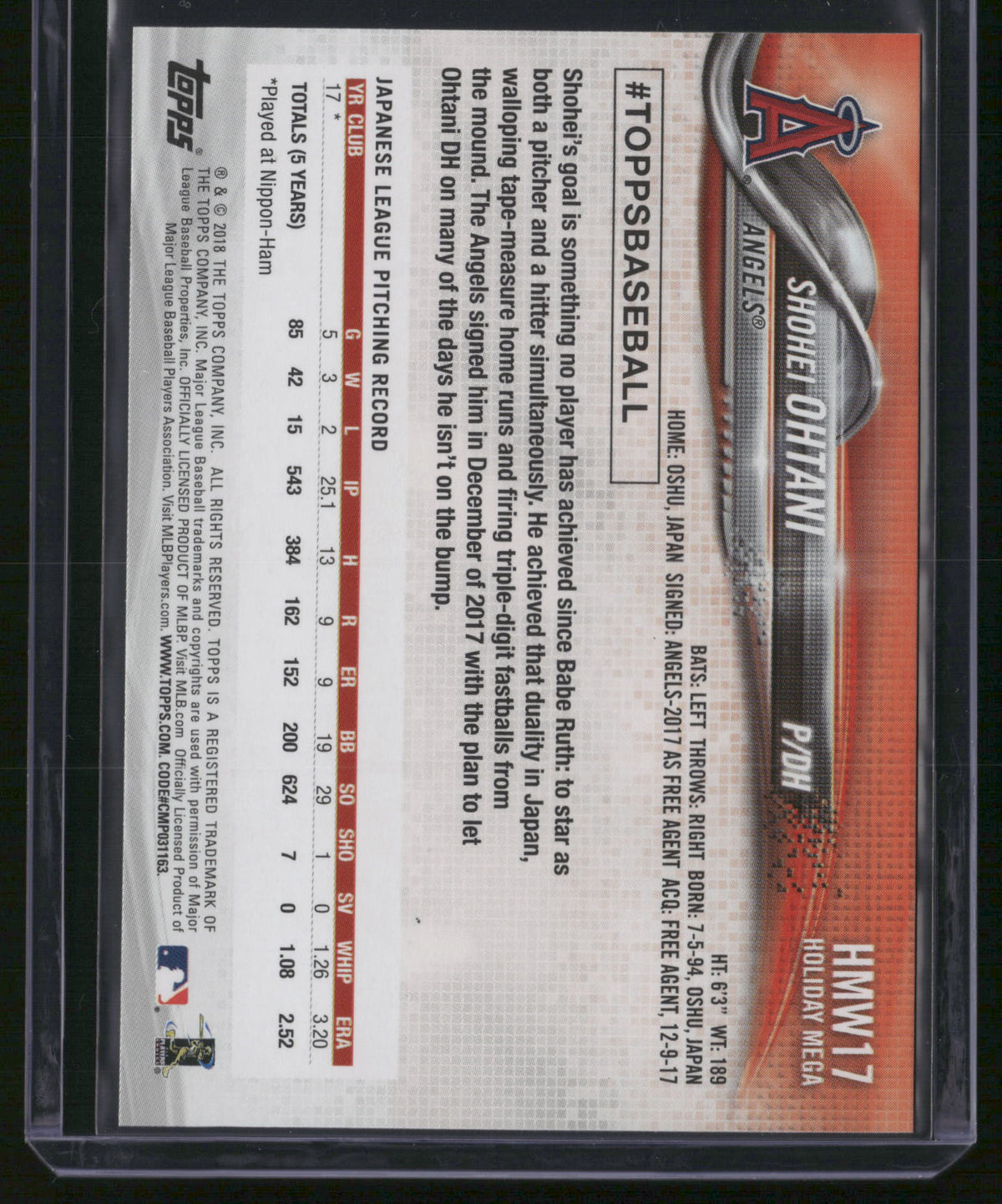 Shohei Ohtani 2018 Topps Holiday Mega #HMW17 RC